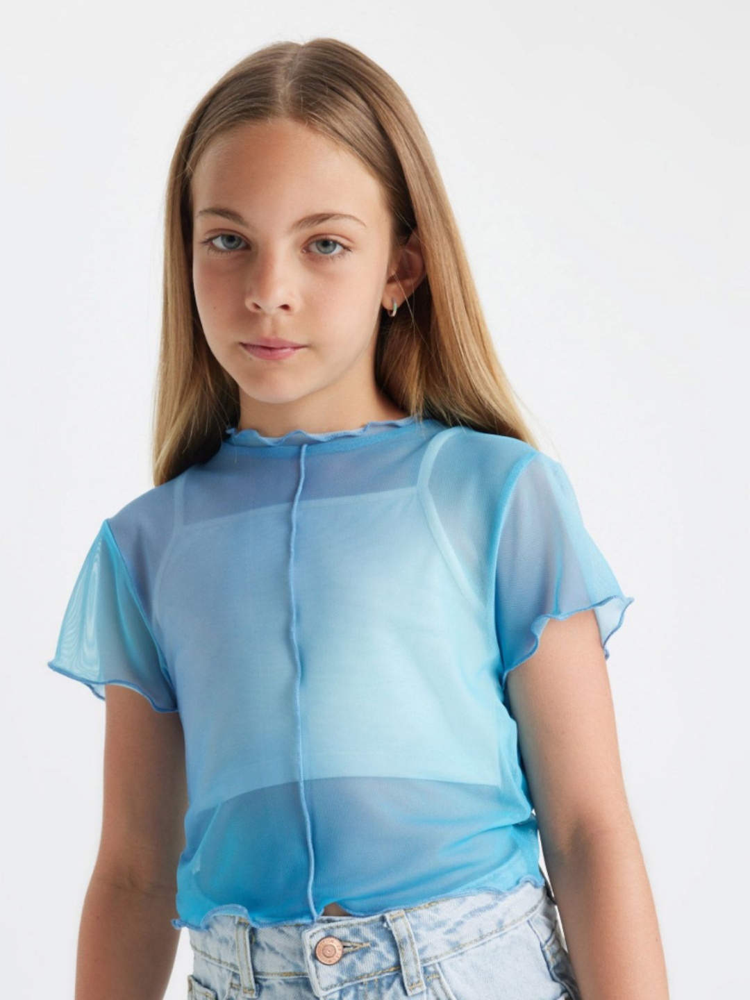 

DeFacto Girls Polo Collar Extended Sleeves Cotton T-shirt, Blue