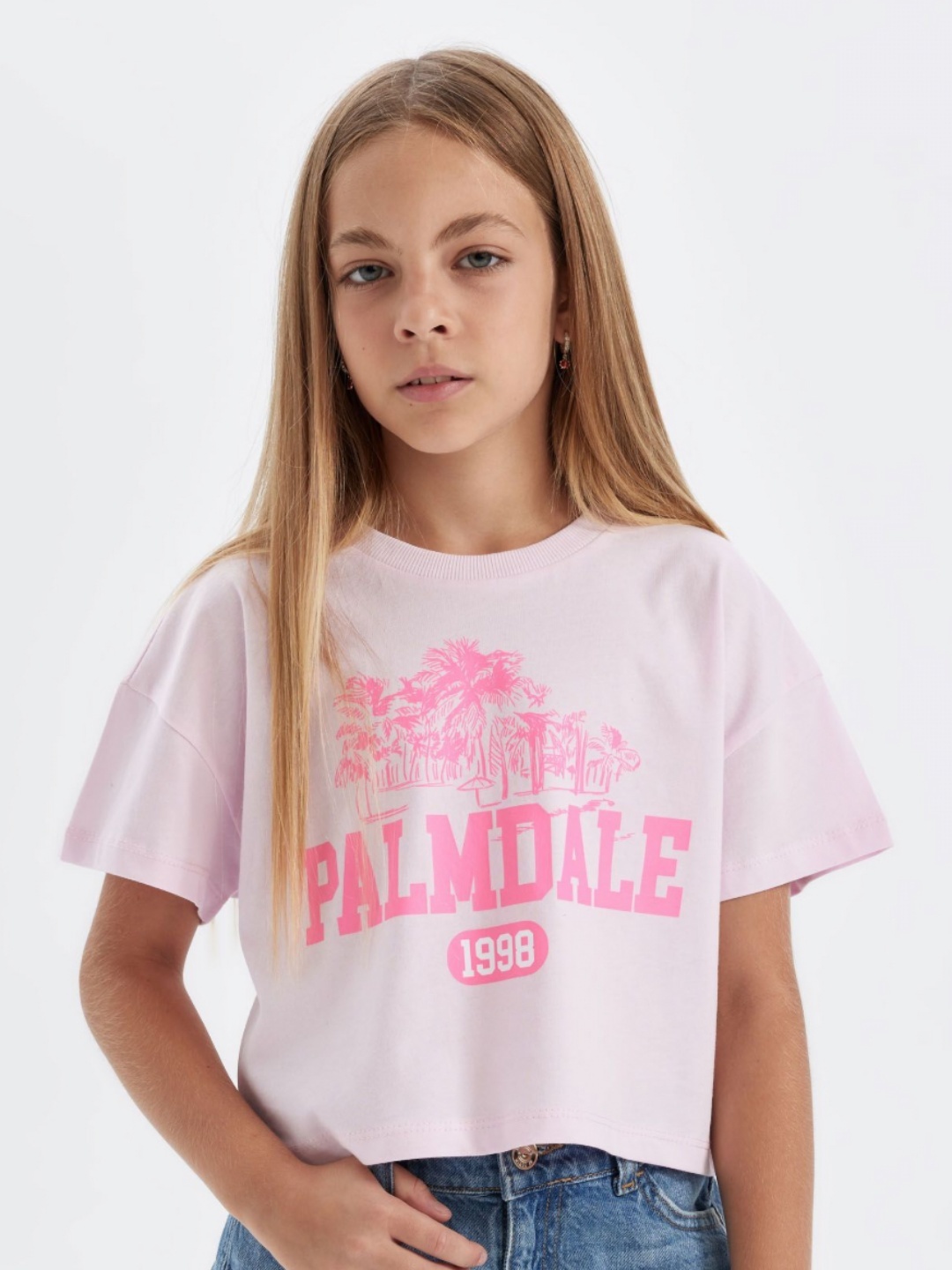 

DeFacto Girls Typography Printed Round Neck Cotton T-shirt, Pink