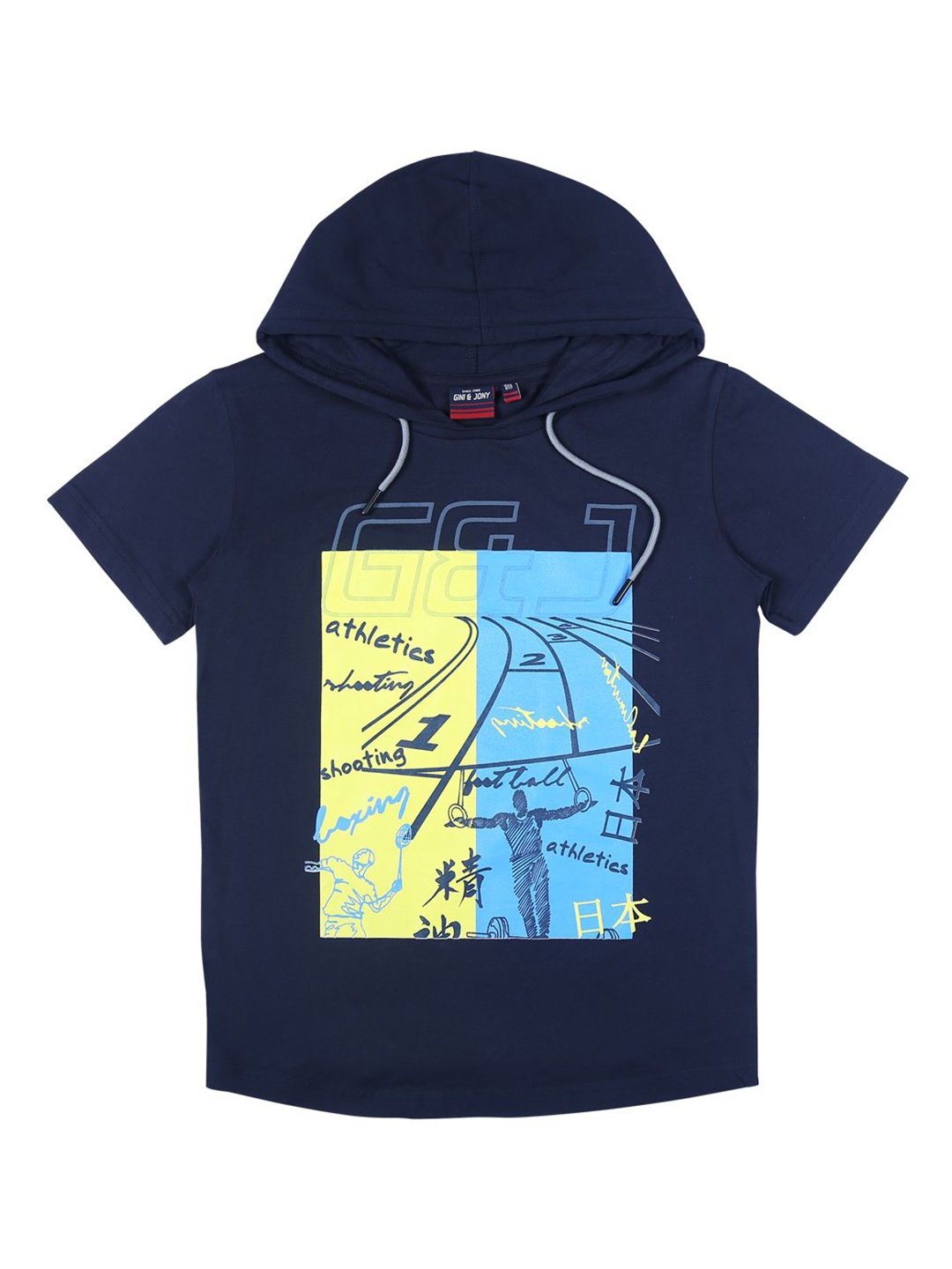 

Gini and Jony Boys Dry Fit Graphic Printed Hood Cotton T-shirt, Navy blue