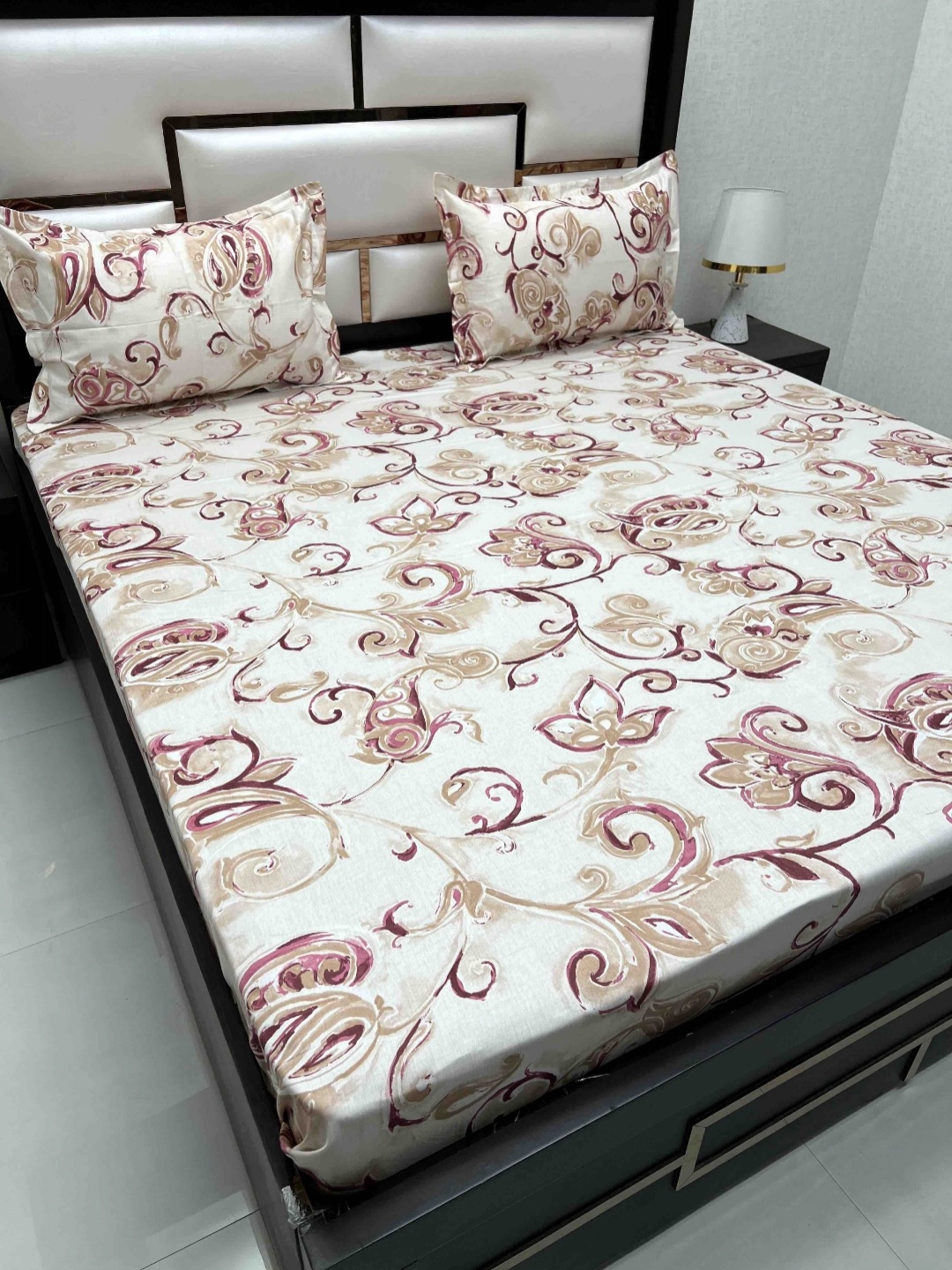 

Pure Decor Royal Velar White Printed 300 TC Cotton King Bedsheet with 2 Pillow Covers