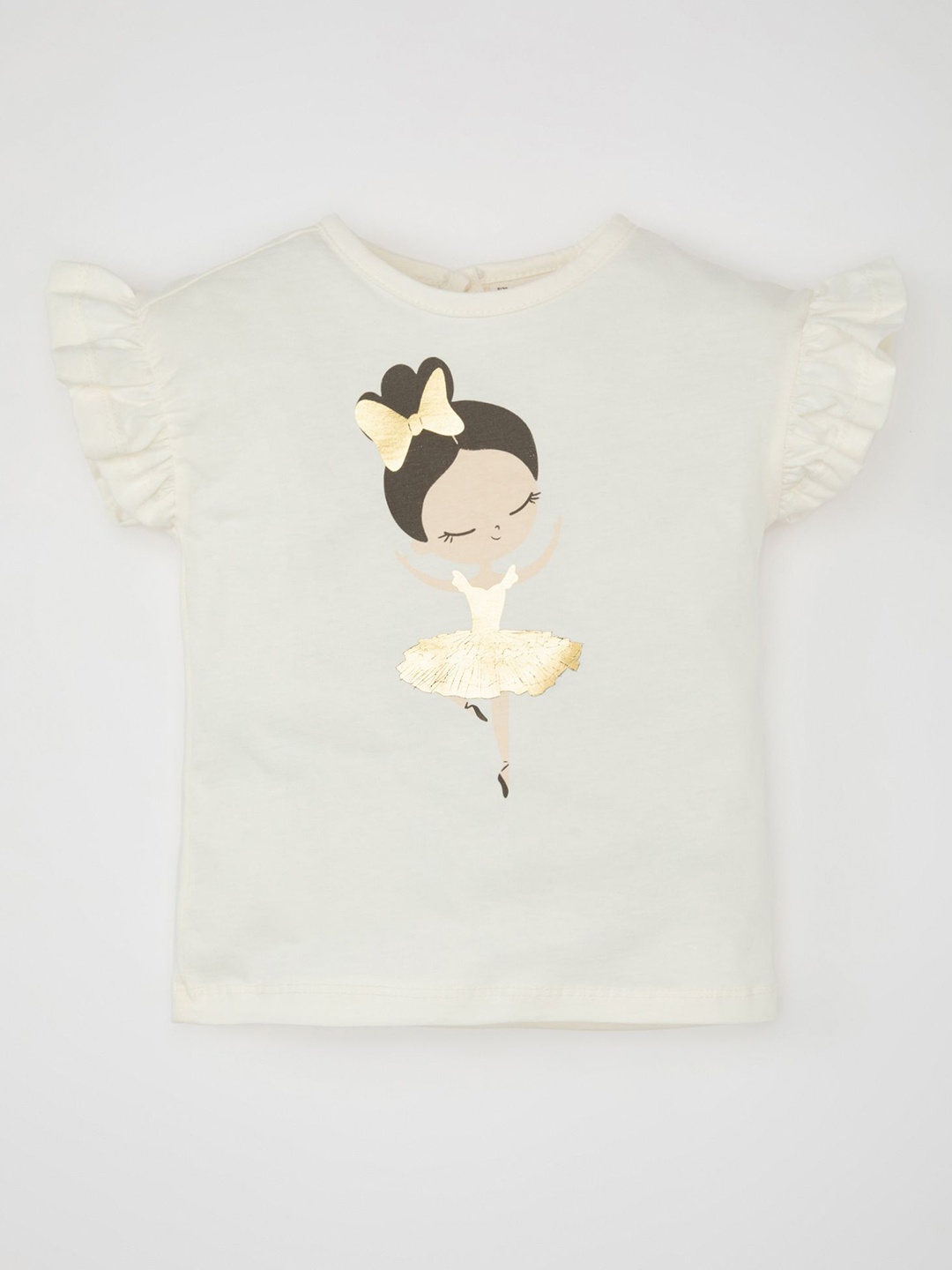 

DeFacto Girls Graphic Printed Round Neck Cotton T-shirt, Cream