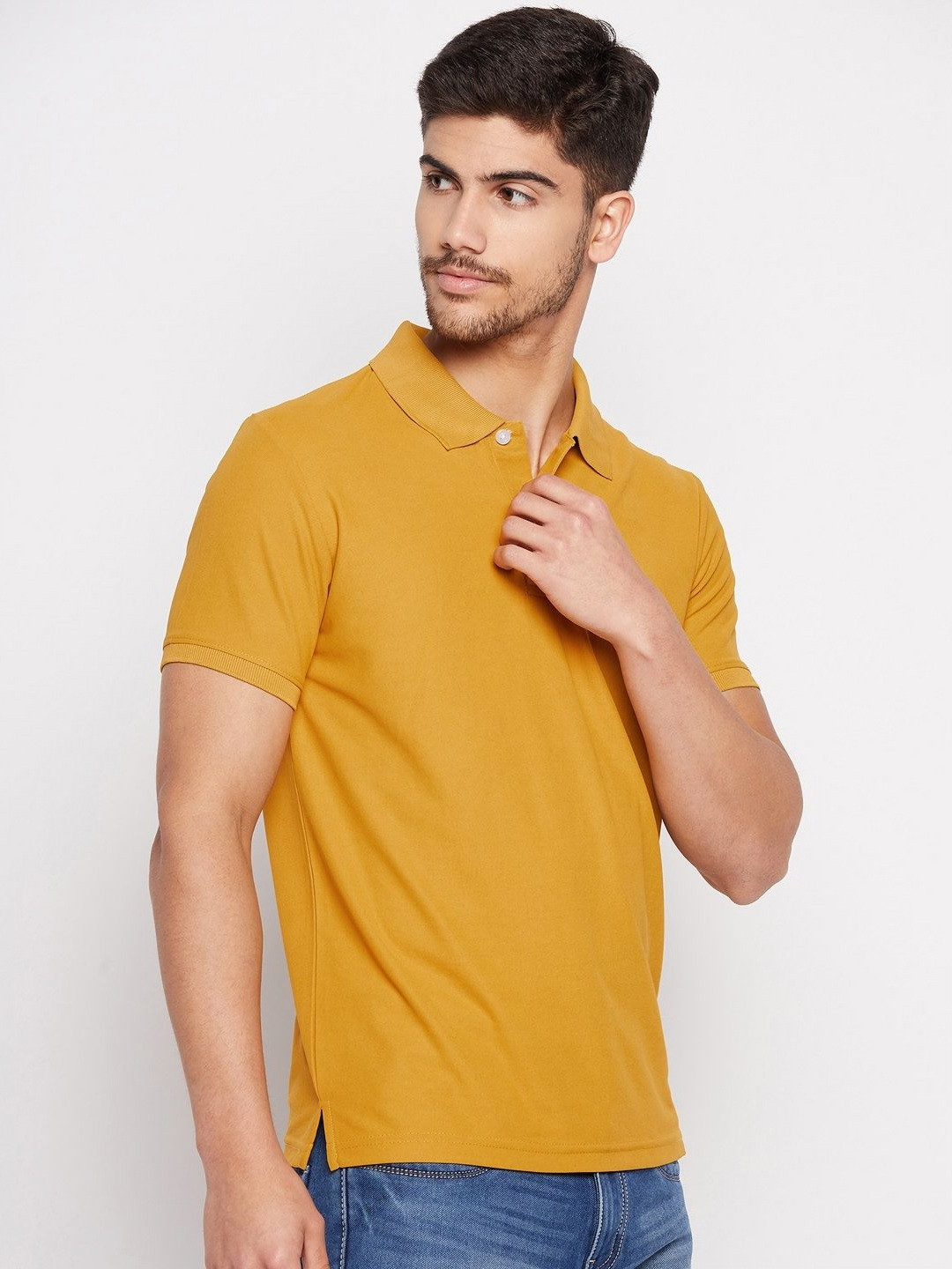 

RISS Men Solid Polo Collar Cotton T-shirt, Mustard