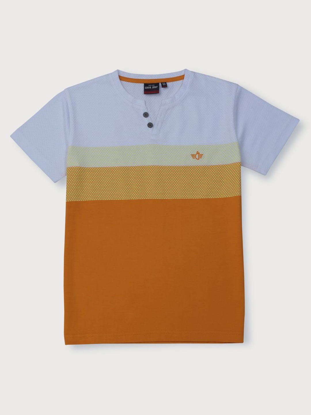 

Gini and Jony Boys Colourblocked Henley Neck Cotton T-shirt, Orange