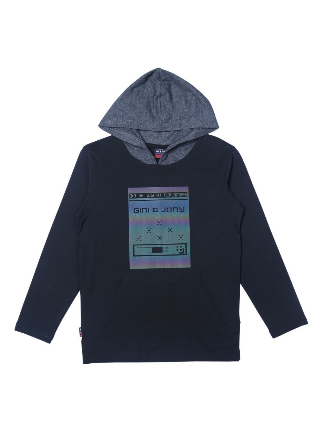 

Gini and Jony Boys Dry Fit Graphic Printed Hood Cotton T-shirt, Black