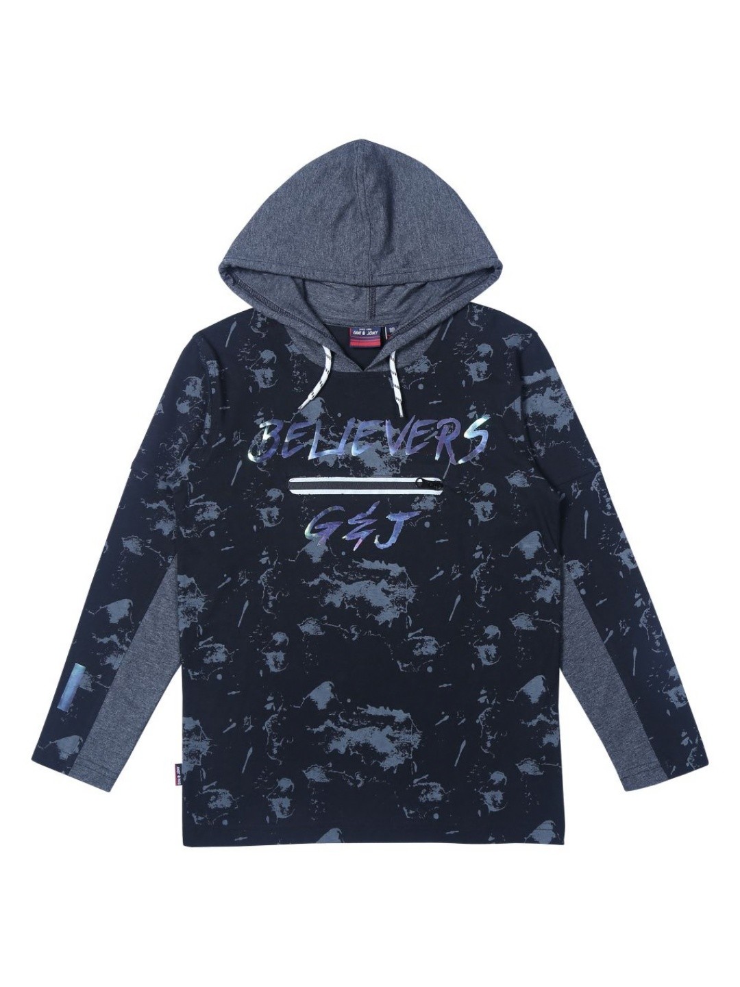 

Gini and Jony Boys Abstract Printed Hood Cotton T-shirt, Black
