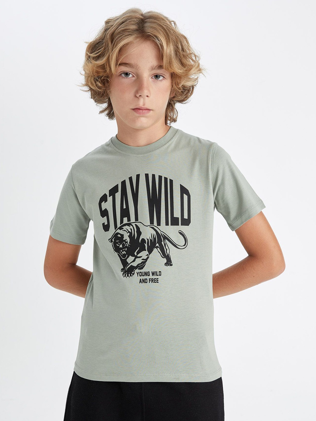 

DeFacto Boys Typography Printed Round Neck Cotton T-shirt, Grey