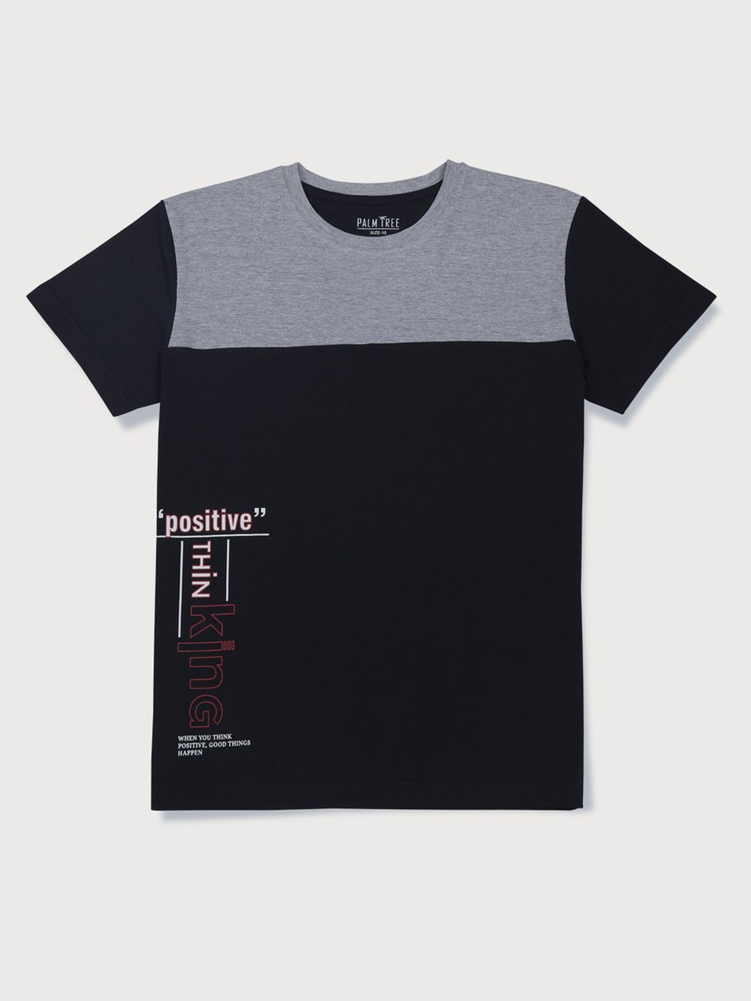 

Palm Tree Boys Colourblocked Round Neck Cotton T-Shirt, Navy blue