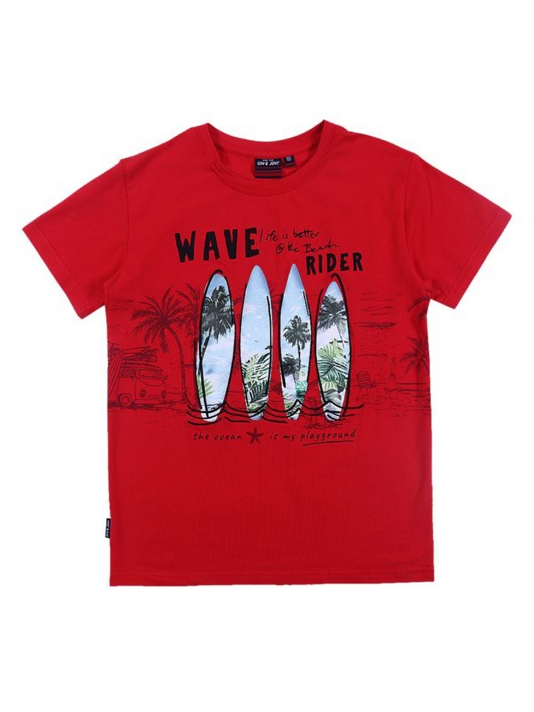 

Gini and Jony Boys Graphic Printed Round Neck Cotton T-shirt, Red