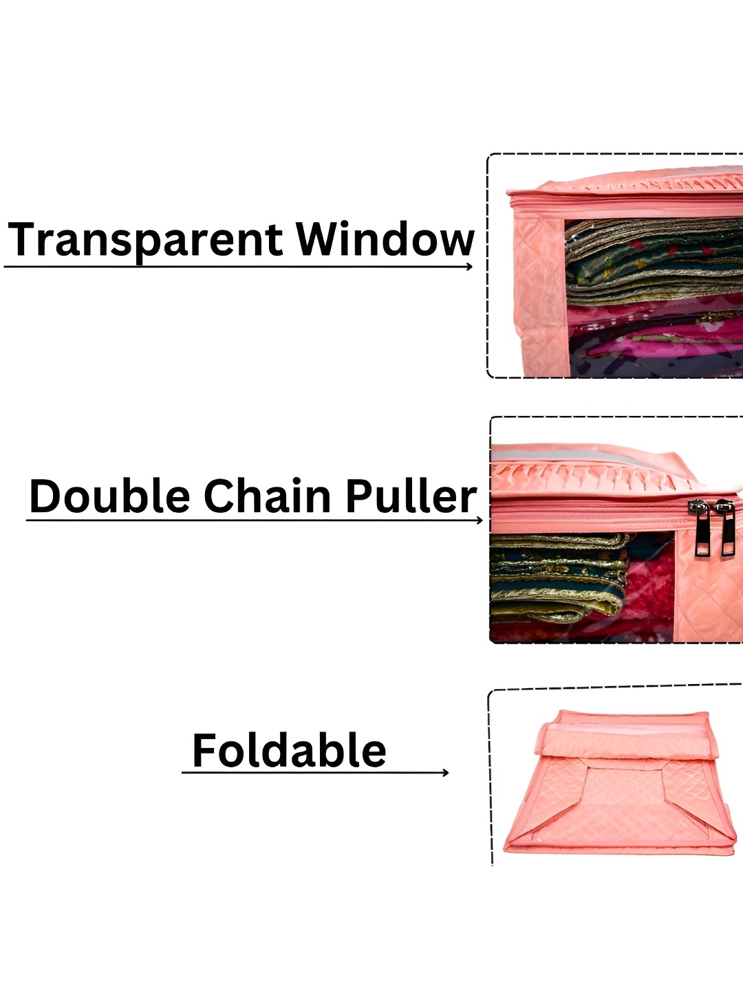

Ajabh Peach Colored 3 Pieces Foldable Satin Multi-Utility Organisers