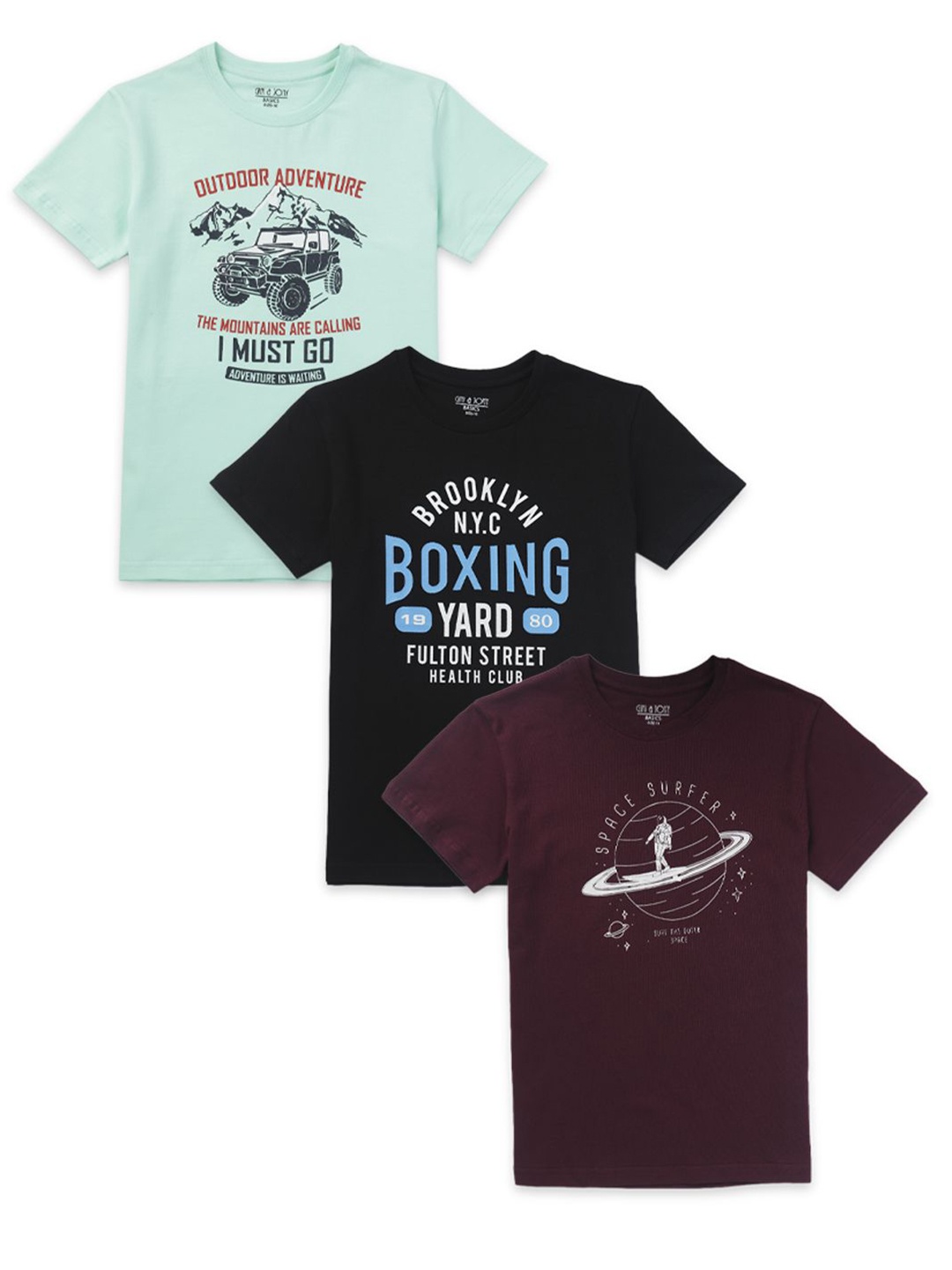 

Gini and Jony Boys Pack Of 3 Graphic Printed Round Neck Cotton T-shirts, Turquoise blue