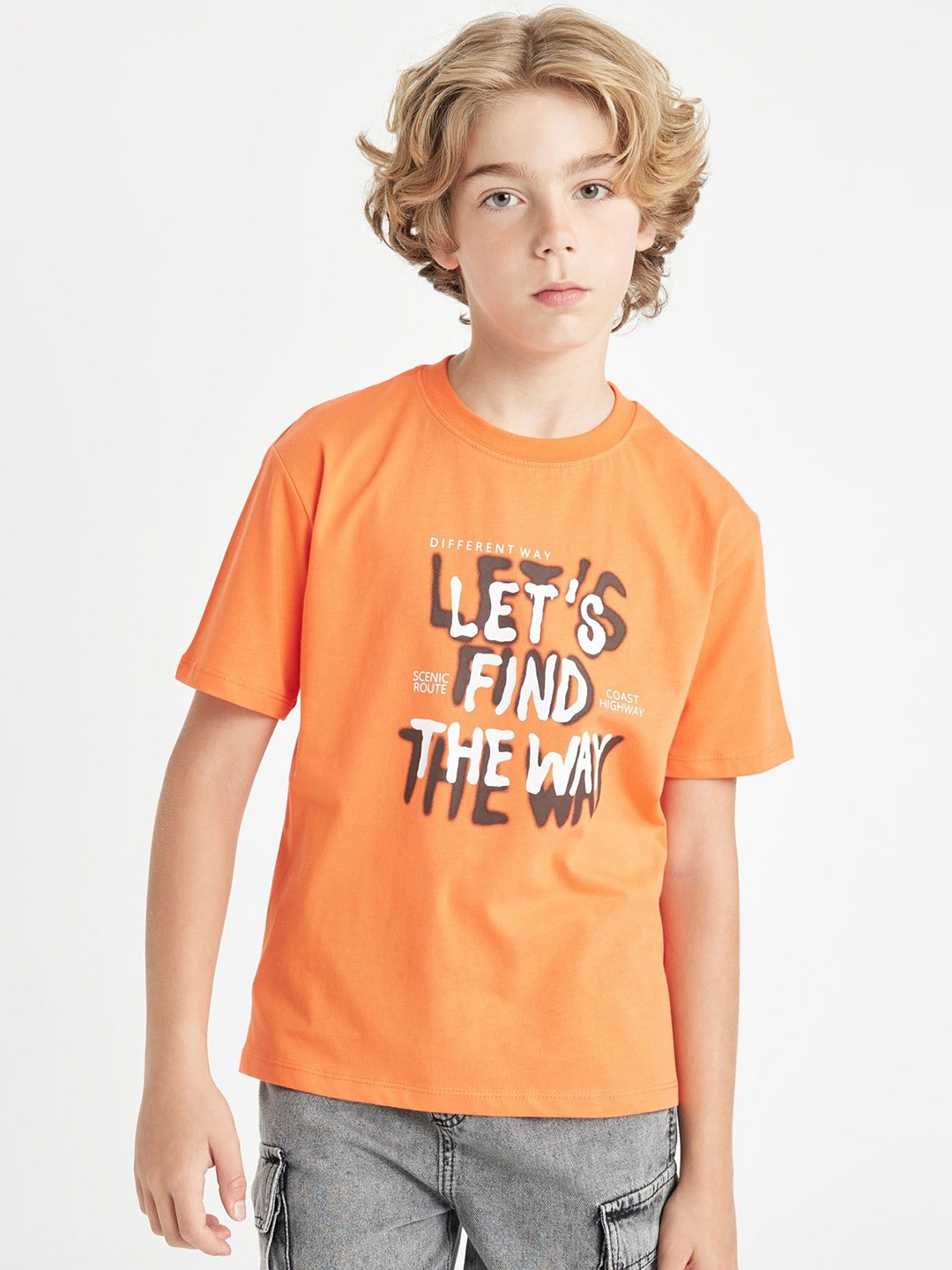 

DeFacto Boys Typography Printed Round Neck Cotton T-shirt, Orange