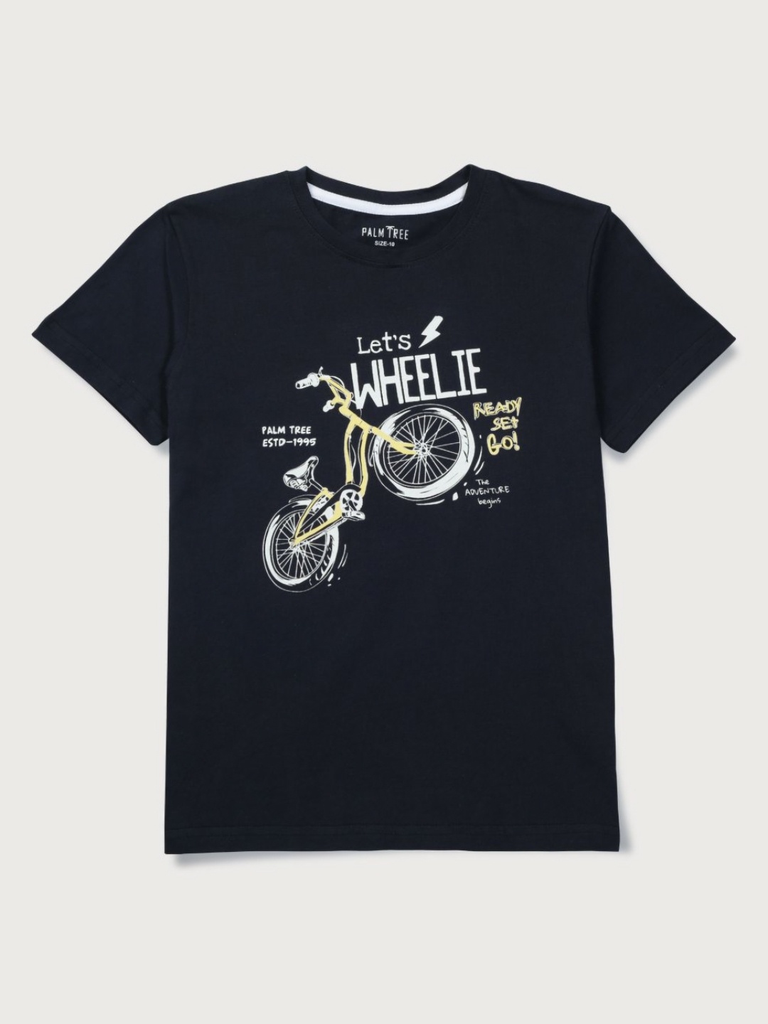 

Palm Tree Boys Graphic Printed Round Neck Cotton T-Shirt, Navy blue