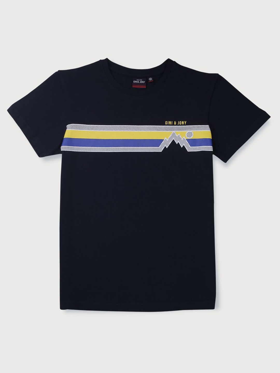 

Gini and Jony Boys Colourblocked Printed Round Neck Cotton T-shirt, Navy blue