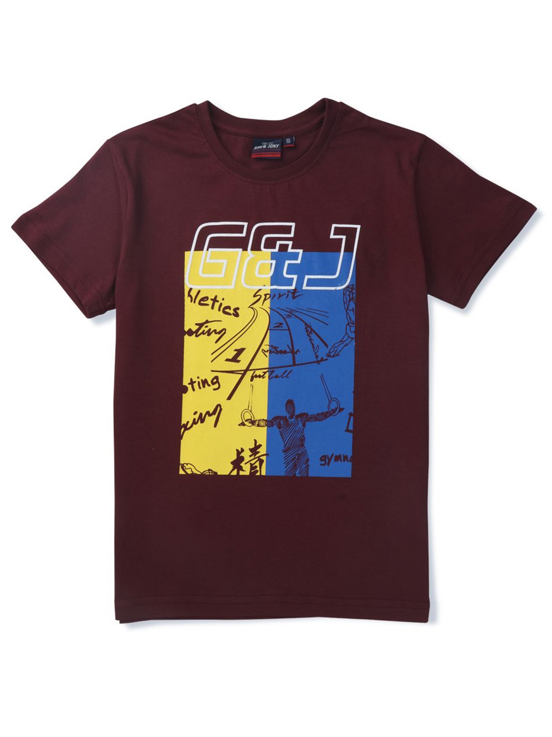 

Gini and Jony Boys Graphic Printed Round Neck Cotton T-shirt, Maroon