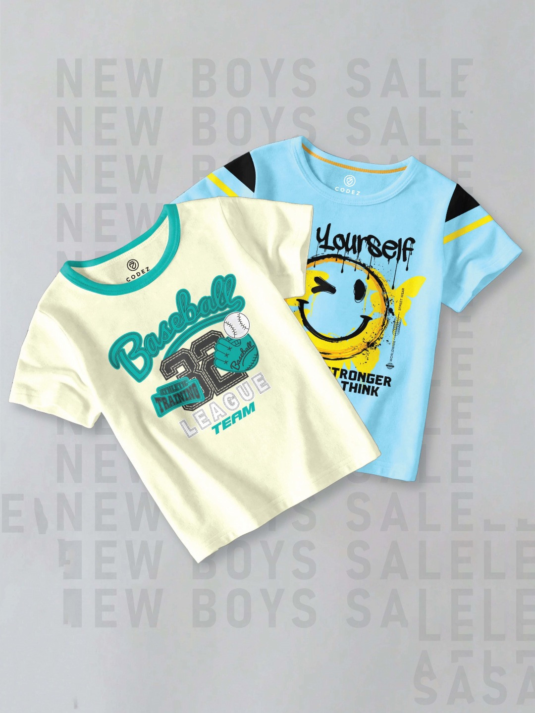 

CODEZ Boys Pack Of 2 Typography Printed Round Neck Cotton T-shirts, Turquoise blue