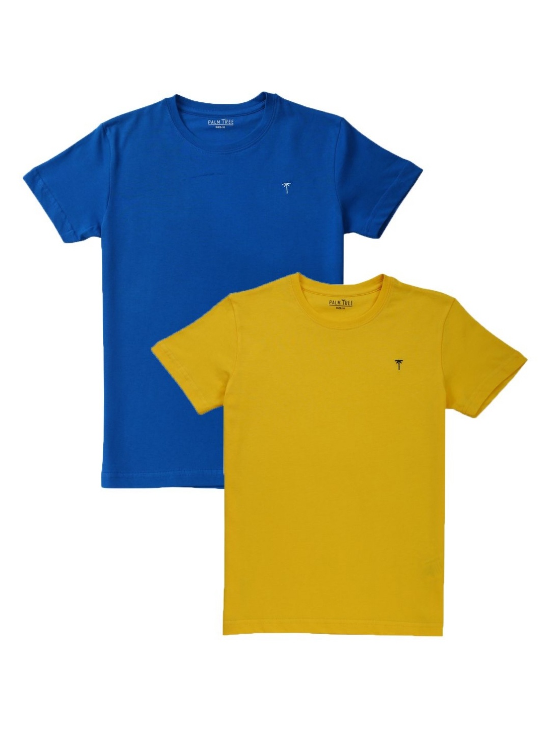 

Palm Tree Boys Pack Of 2 Solid Round Neck Cotton T-shirts, Blue