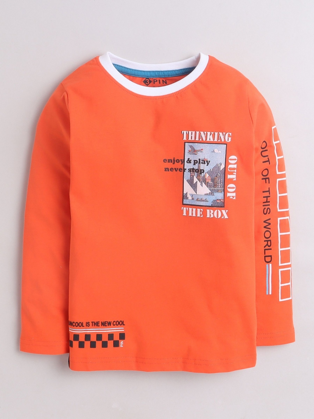 

3PIN Boys Typography Printed Round Neck Cotton T-shirt, Orange