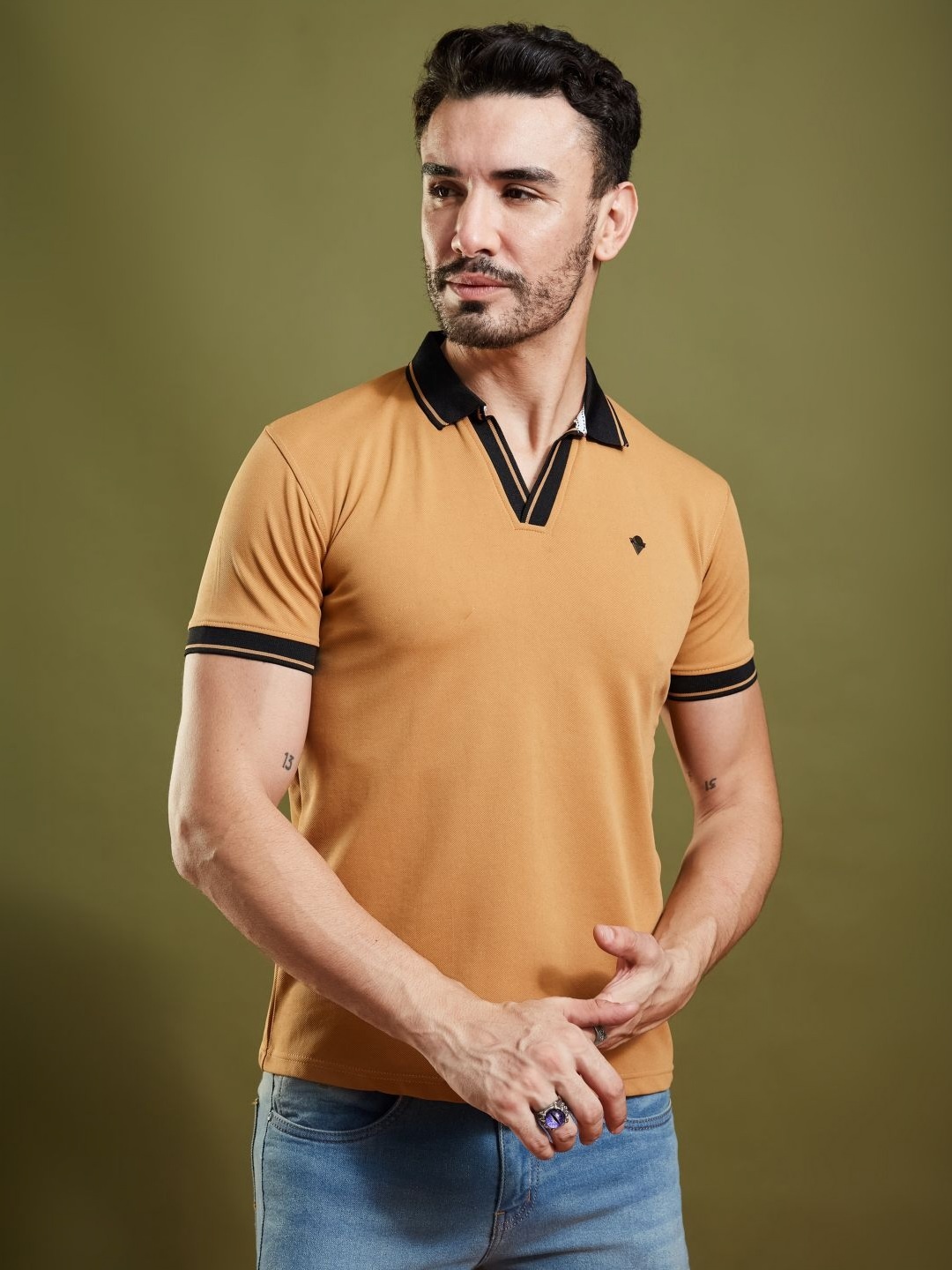 

SMARTEES Men Solid Polo Collar T-Shirt, Mustard
