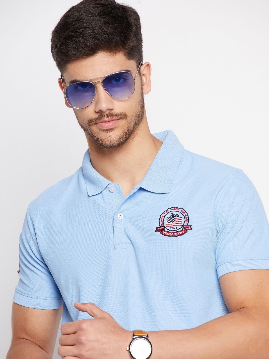 

RISS Men Solid Polo Collar Cotton T-shirt, Blue