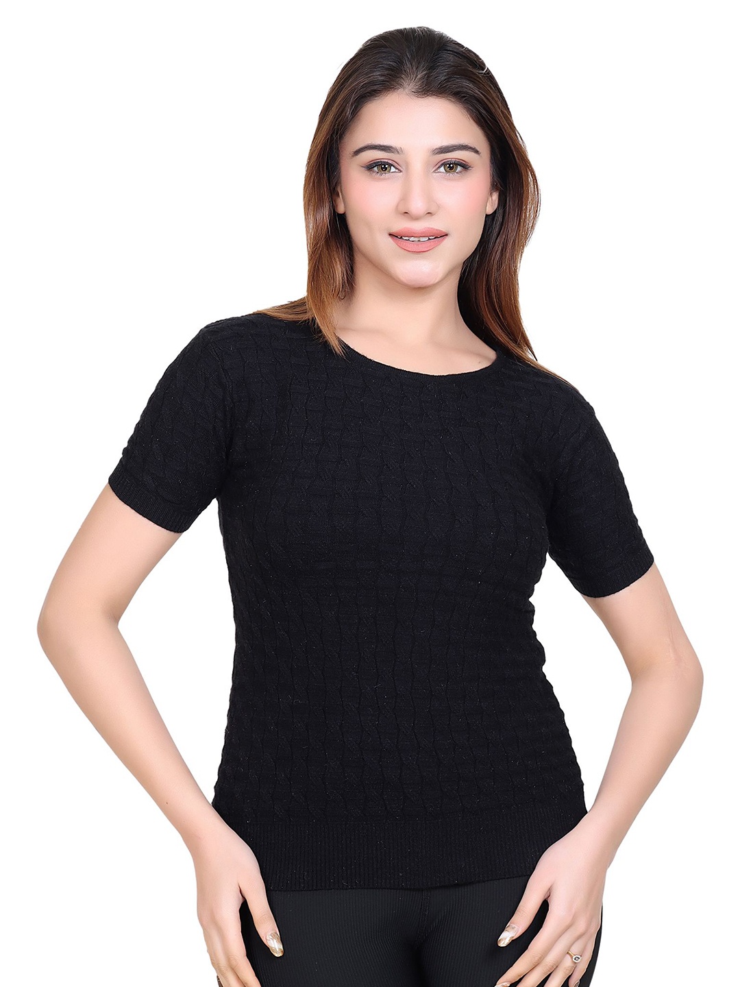 

LEZA Women Solid Round Neck Cotton Slim Fit T-shirt, Black