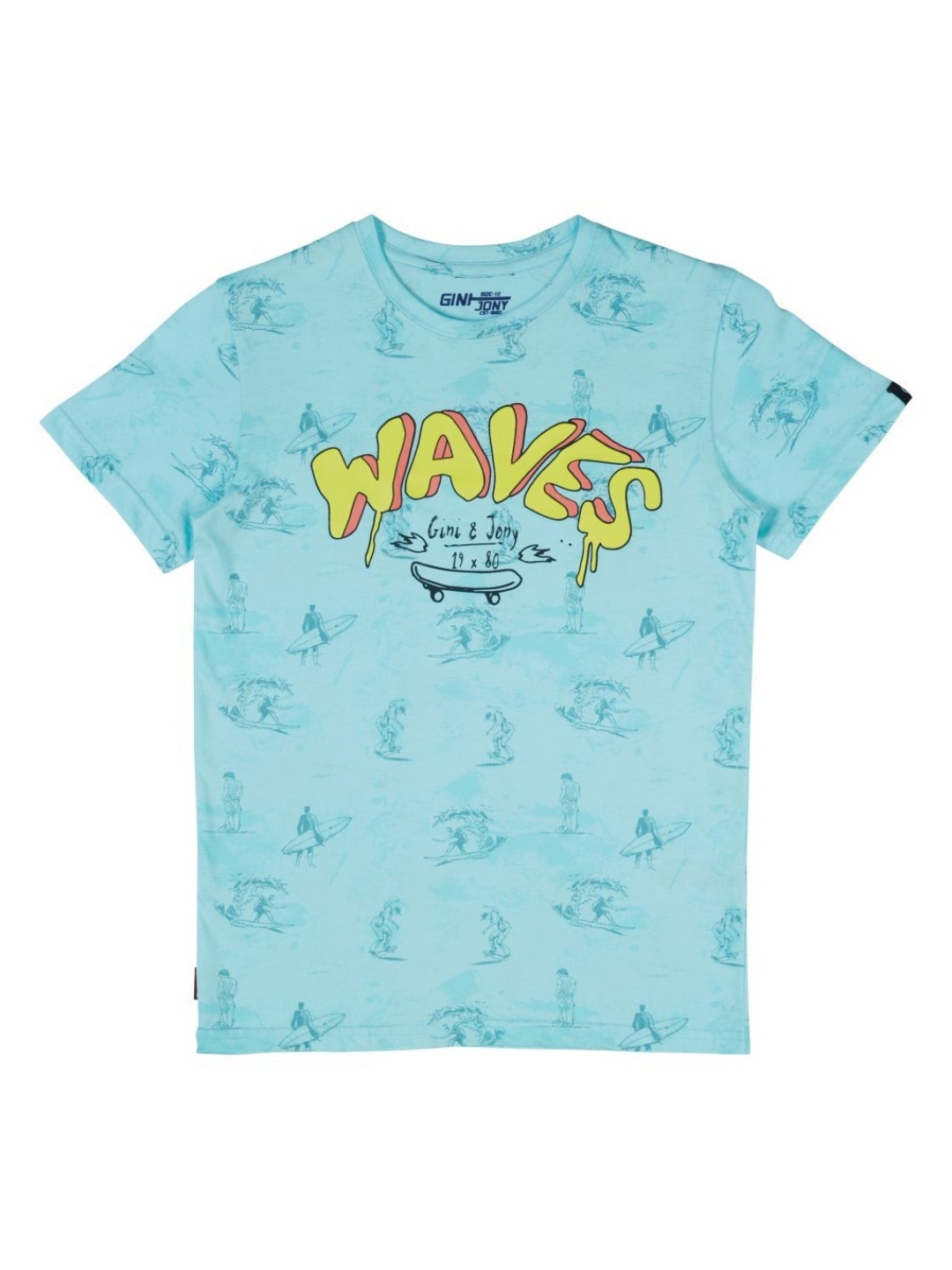 

Gini and Jony Boys Conversational Printed Round Neck Cotton T-shirt, Turquoise blue