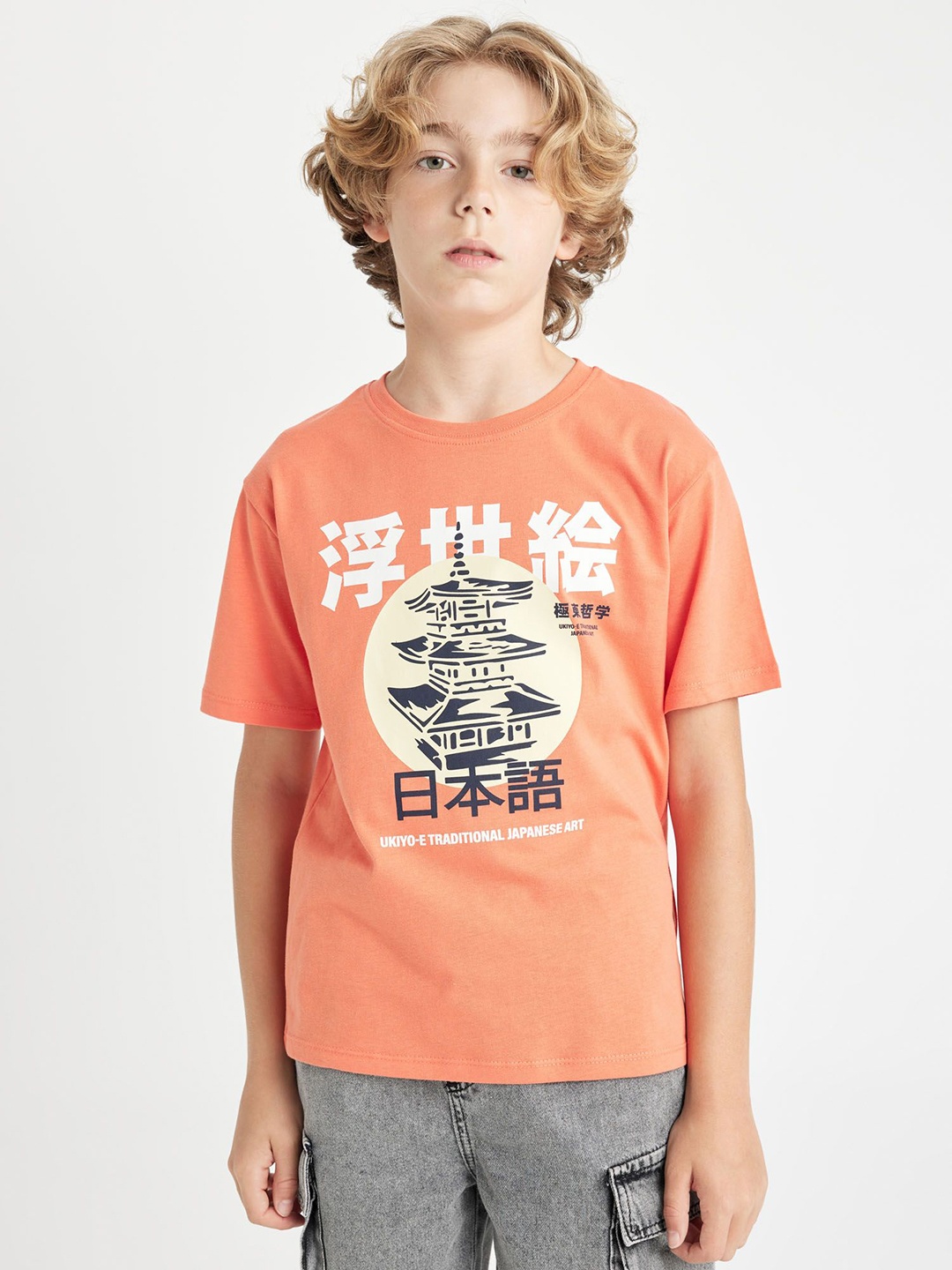 

DeFacto Boys Typography Printed Round Neck Cotton T-shirt, Orange