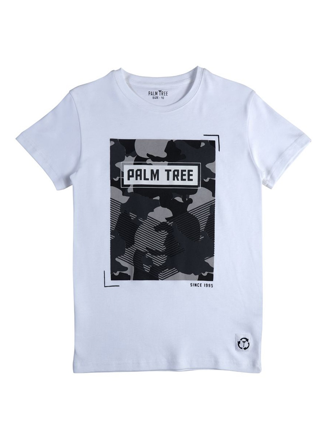 

Palm Tree Boys Graphic Printed Round Neck Cotton T-shirt, White