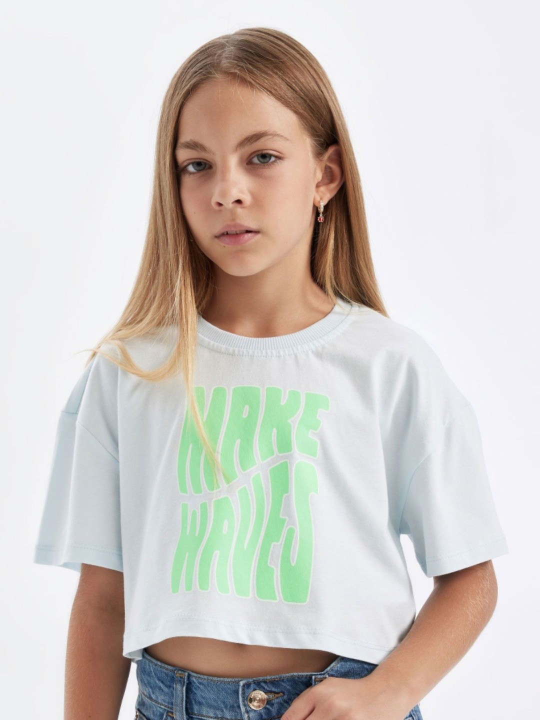 

DeFacto Girls Typography Printed Round Neck Cotton T-shirt, White