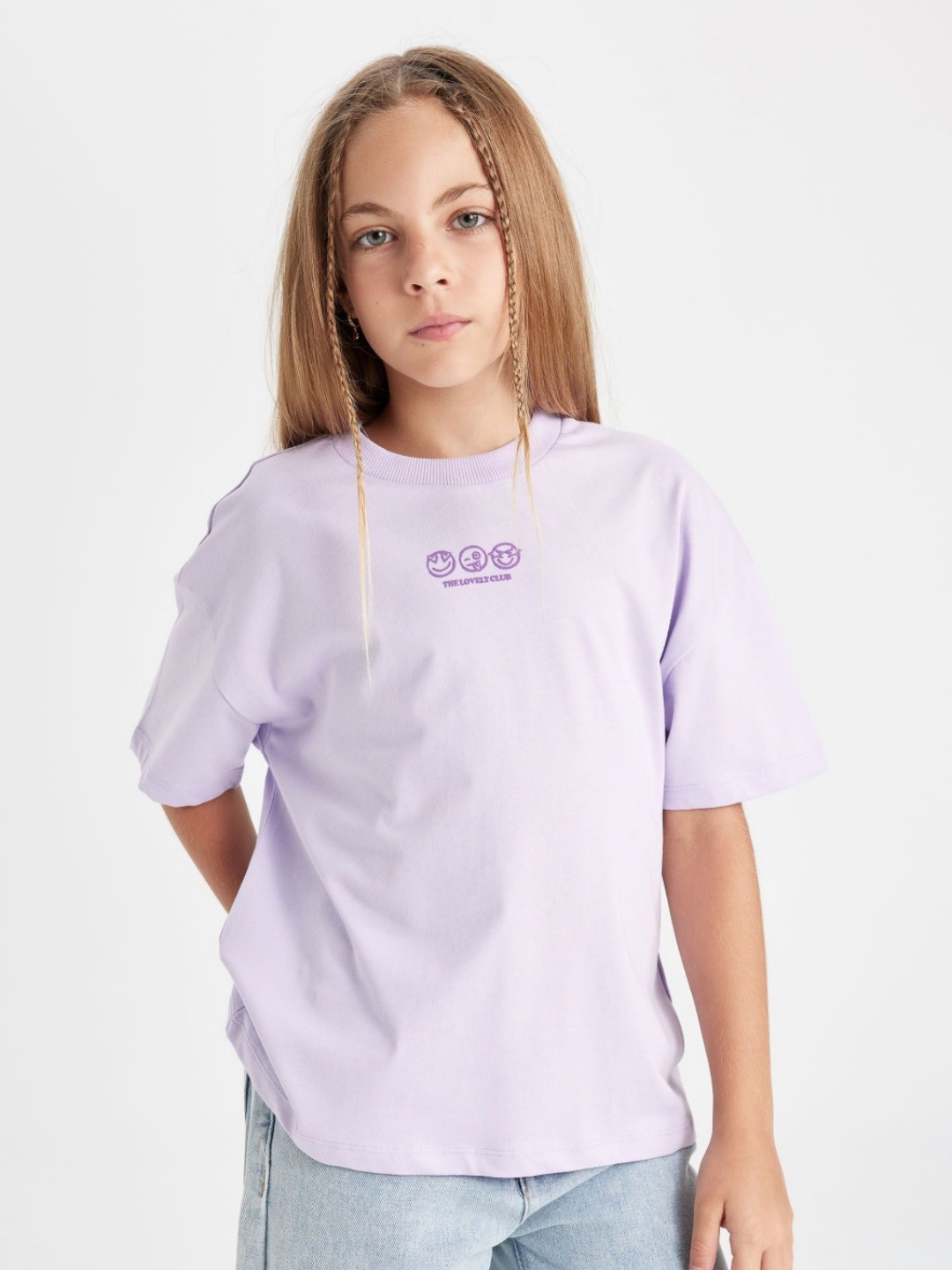 

DeFacto Girls Typography Printed Round Neck Cotton T-shirt, Lavender