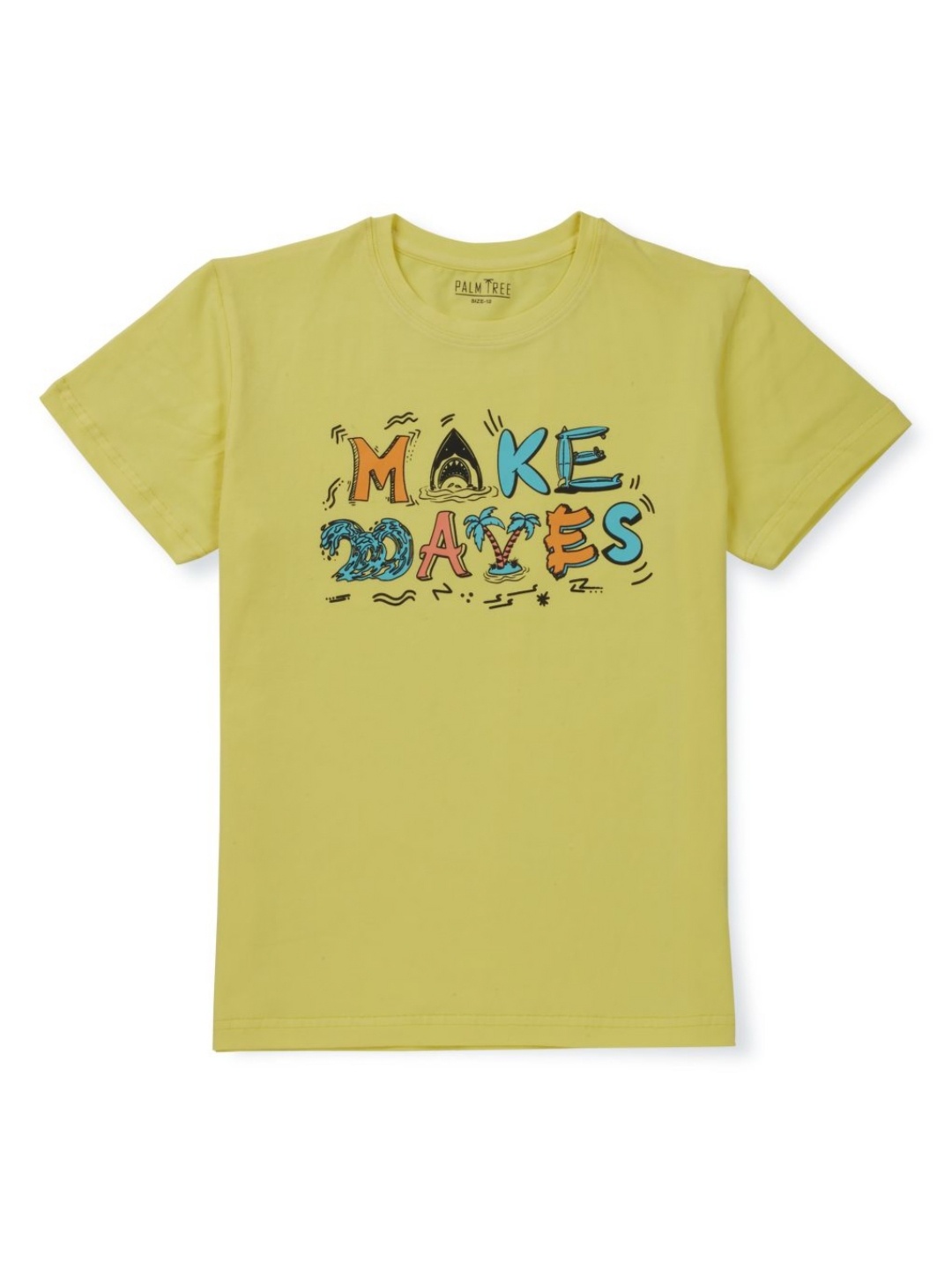 

Palm Tree Boys Graphic Printed Round Neck Cotton T-Shirt, Yellow