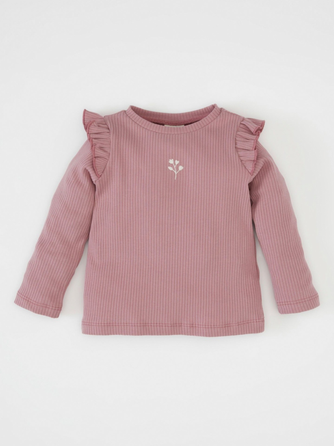 

DeFacto Girls Self Design Round Neck Cotton T-shirt, Peach
