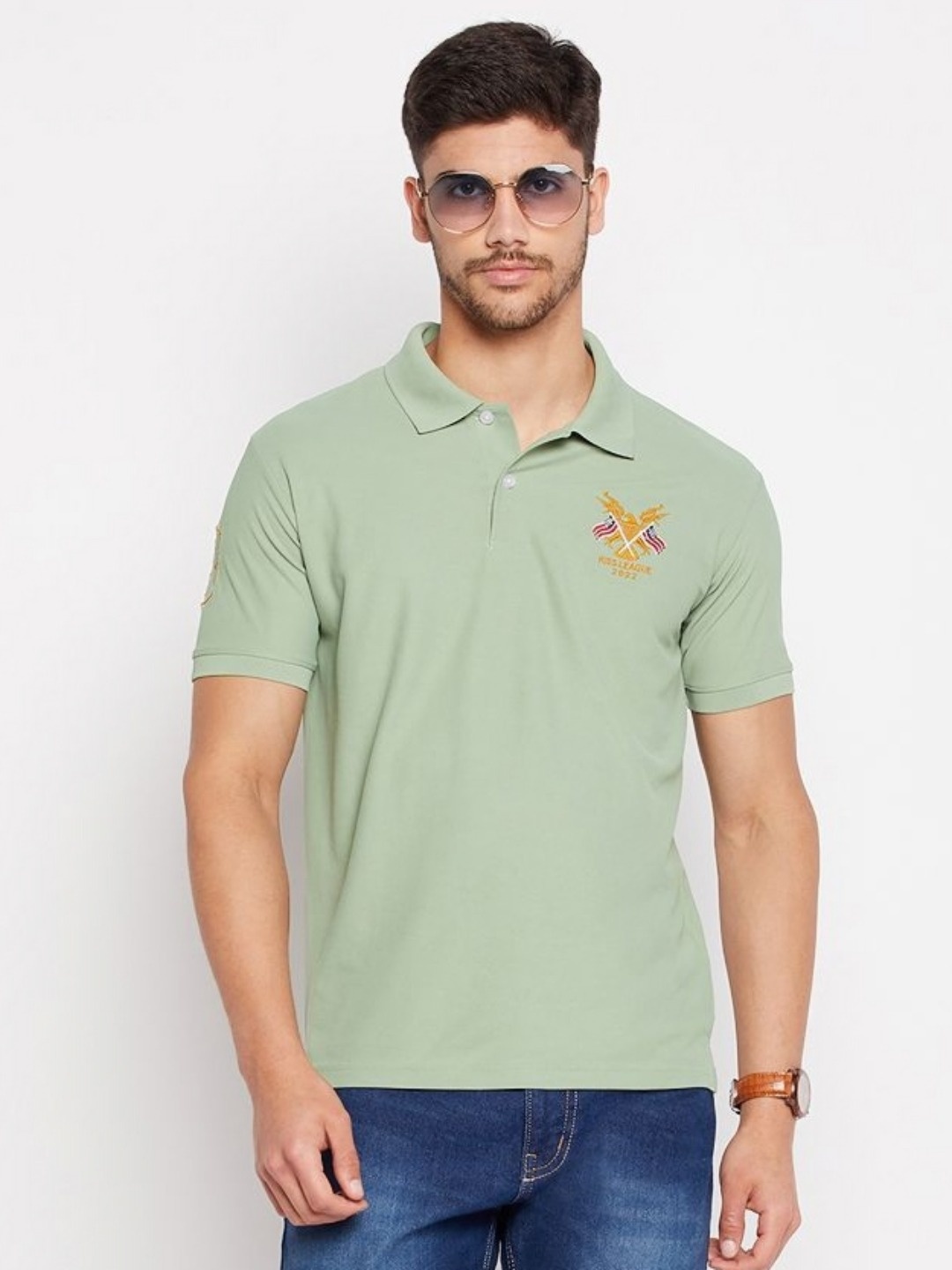 

RISS Men Solid Polo Collar Cotton T-shirt, Sea green