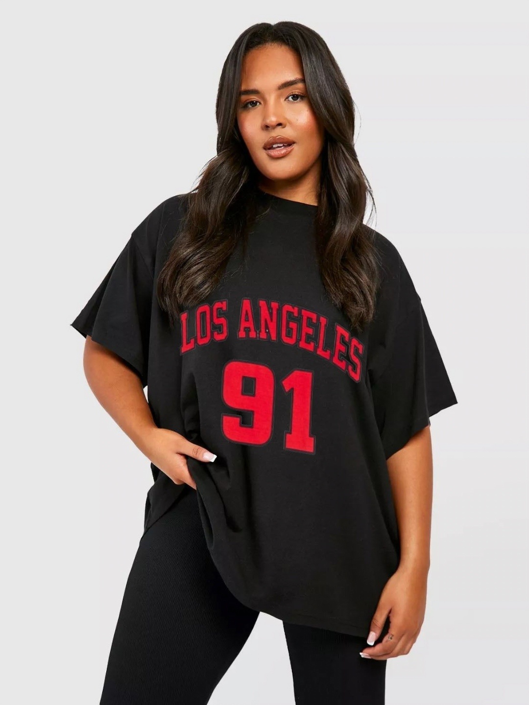 

REVEXO Women Typography Printed Round Neck Cotton Oversized T-shirt, Black
