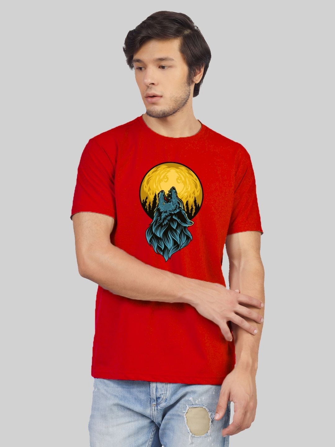 

Greylongg Men Graphic Printed Round Neck Cotton T-shirt, Red