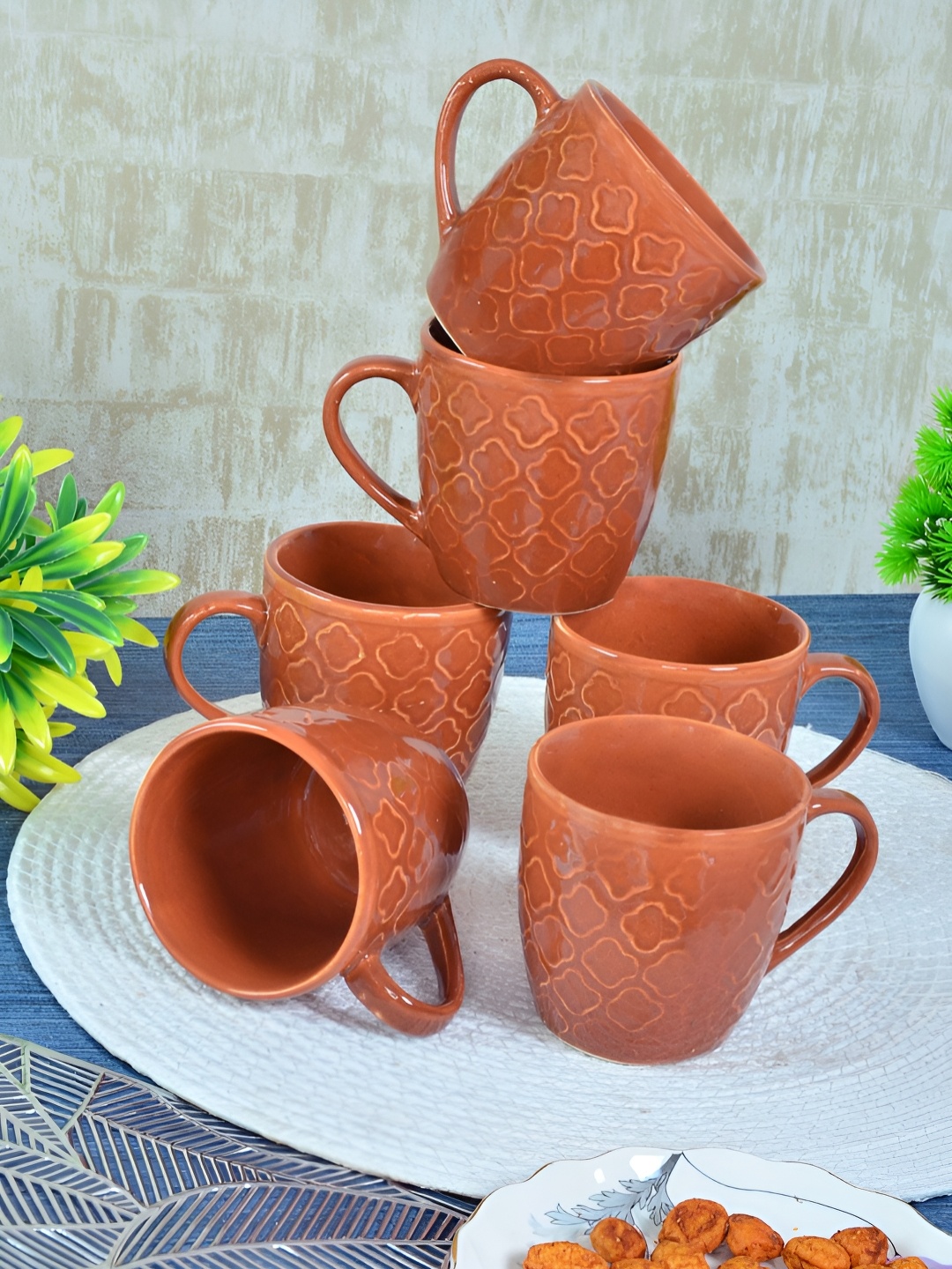 

FABINALIV Brown 6 Pieces Solid Ceramic Glossy Cups Set of Cups and Mugs