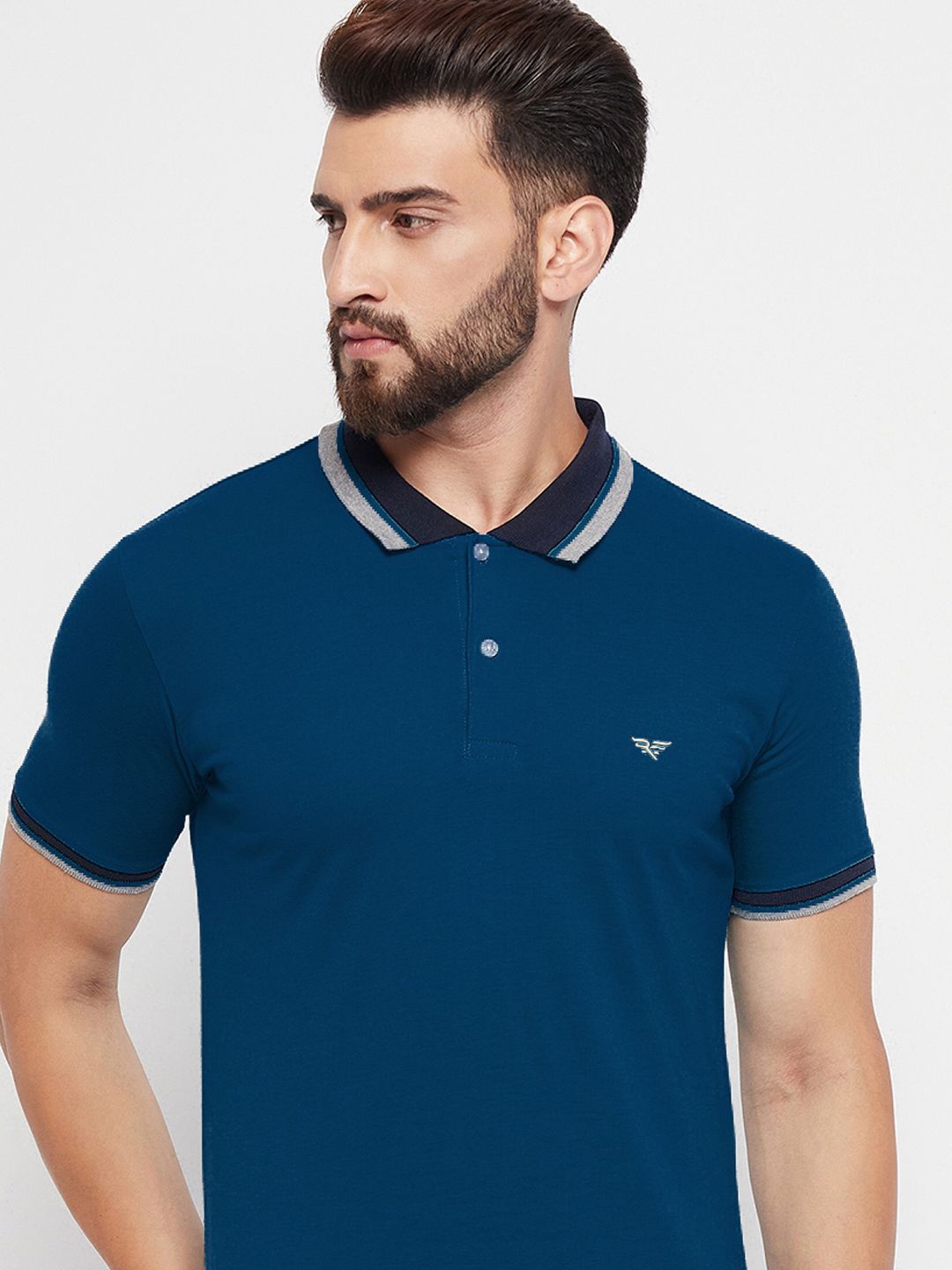 

RISS Men Solid Polo Collar Cotton T-shirt, Blue