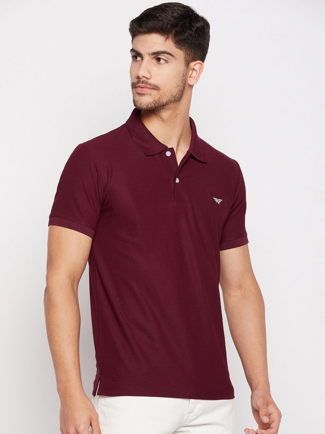 

RISS Men Solid Polo Collar Cotton T-shirt, Maroon