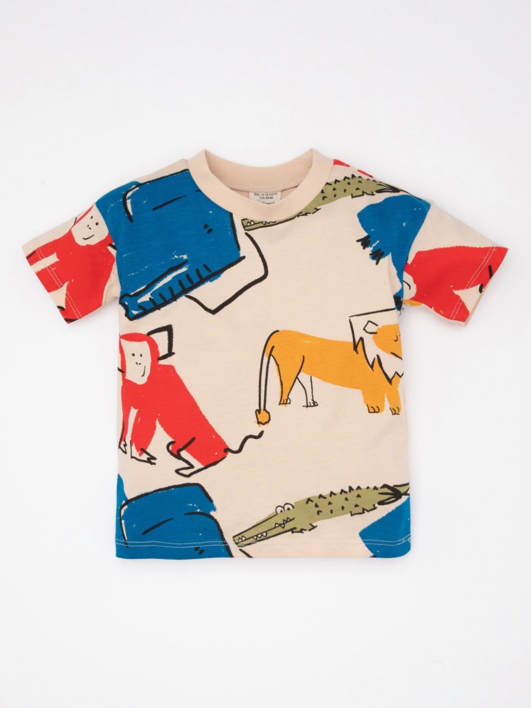 

DeFacto Boys Conversational Printed Round Neck Cotton T-shirt, Cream