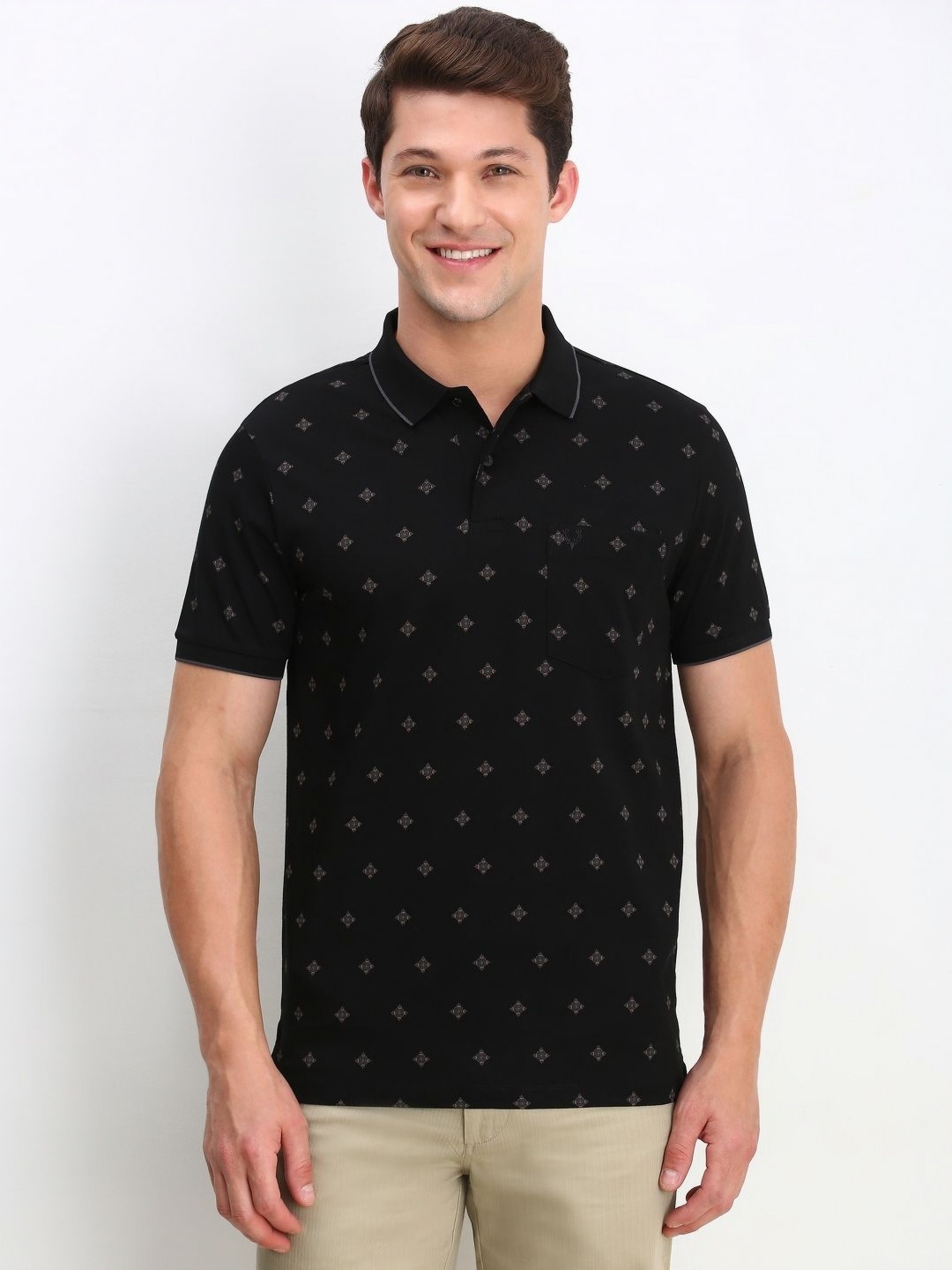 

Allen Solly Men Conversational Printed Polo Collar Cotton T-shirt, Black