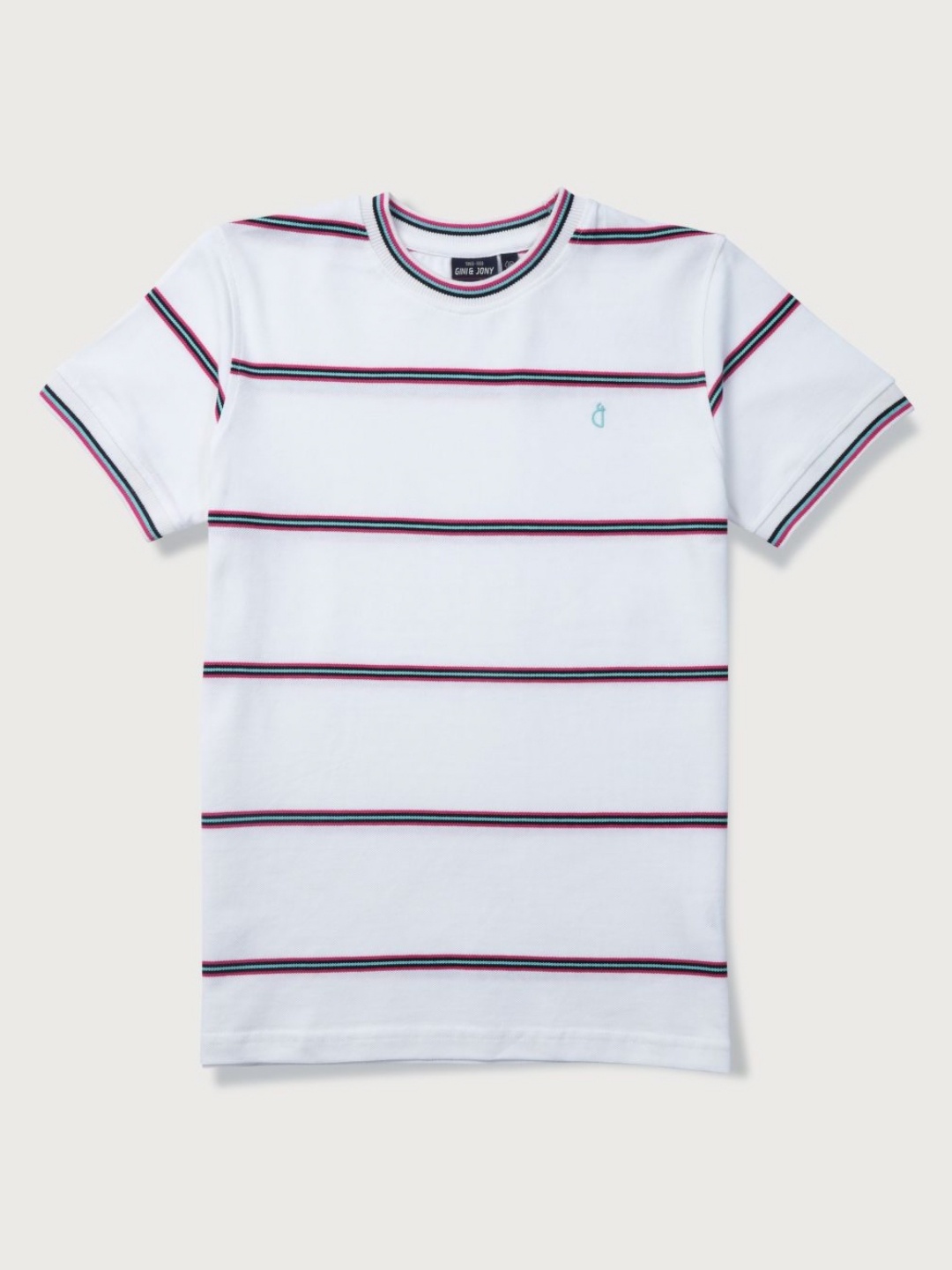 

Gini and Jony Boys Striped Round Neck Cotton T-shirt, White