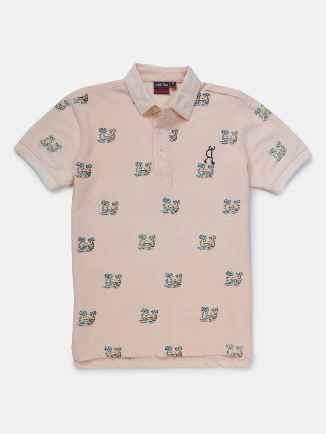 

Gini and Jony Boys Graphic Printed Polo Collar Cotton T-shirt, Peach