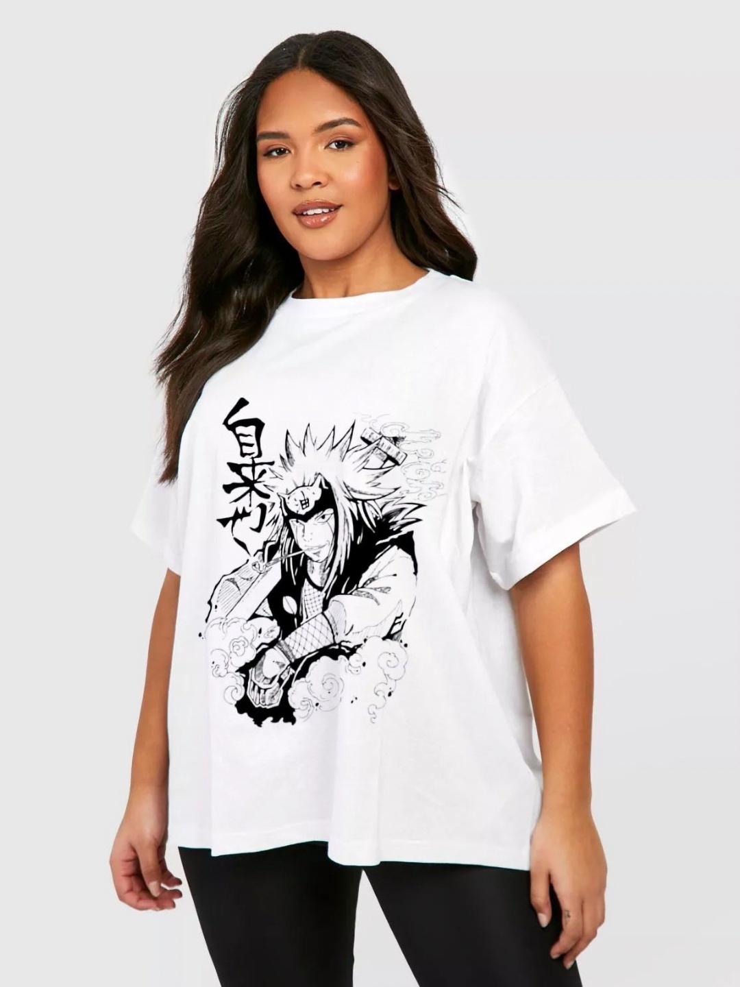 

REVEXO Women Graphic Printed Round Neck Cotton Oversized T-shirt, White