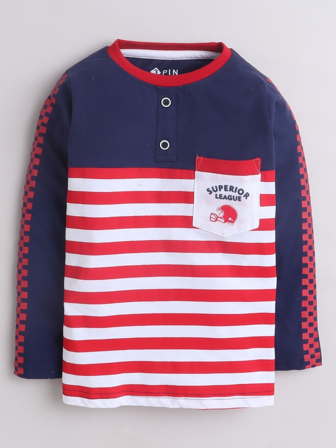 

3PIN Boys Striped Round Neck Cotton T-shirt, Navy blue