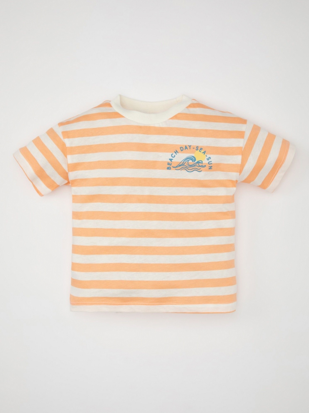 

DeFacto Boys Striped Round Neck Cotton T-shirt, Orange