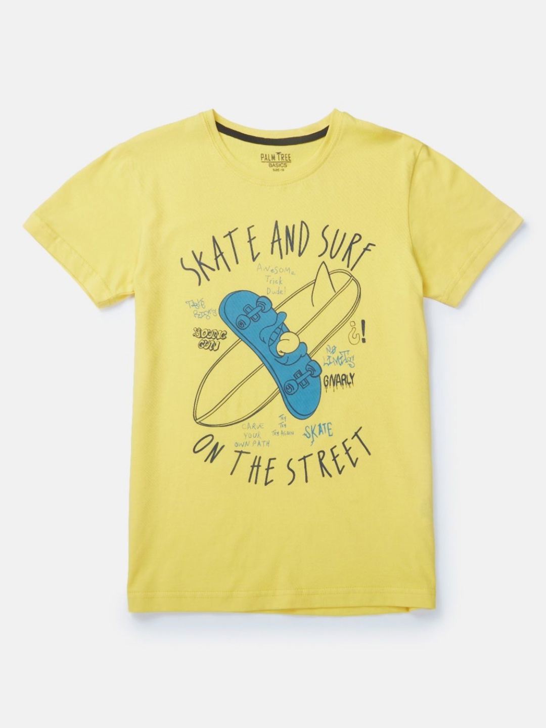 

Palm Tree Boys Graphic Printed Round Neck Cotton T-shirt, Yellow