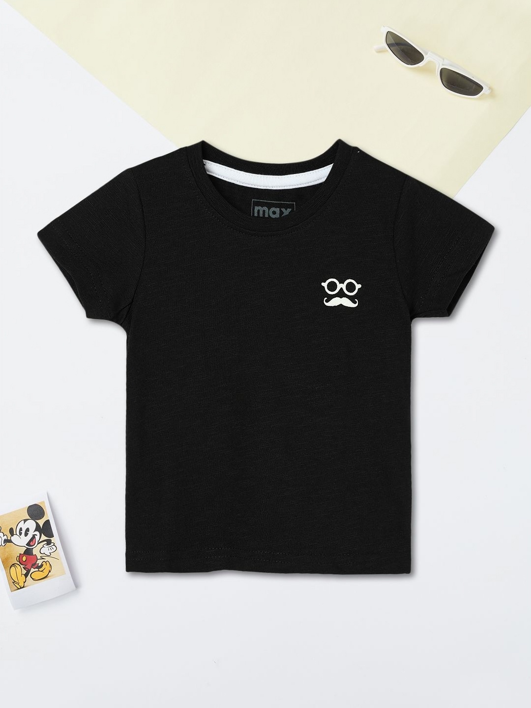 

max Boys Graphic Printed V-Neck Cotton T-Shirt, Black