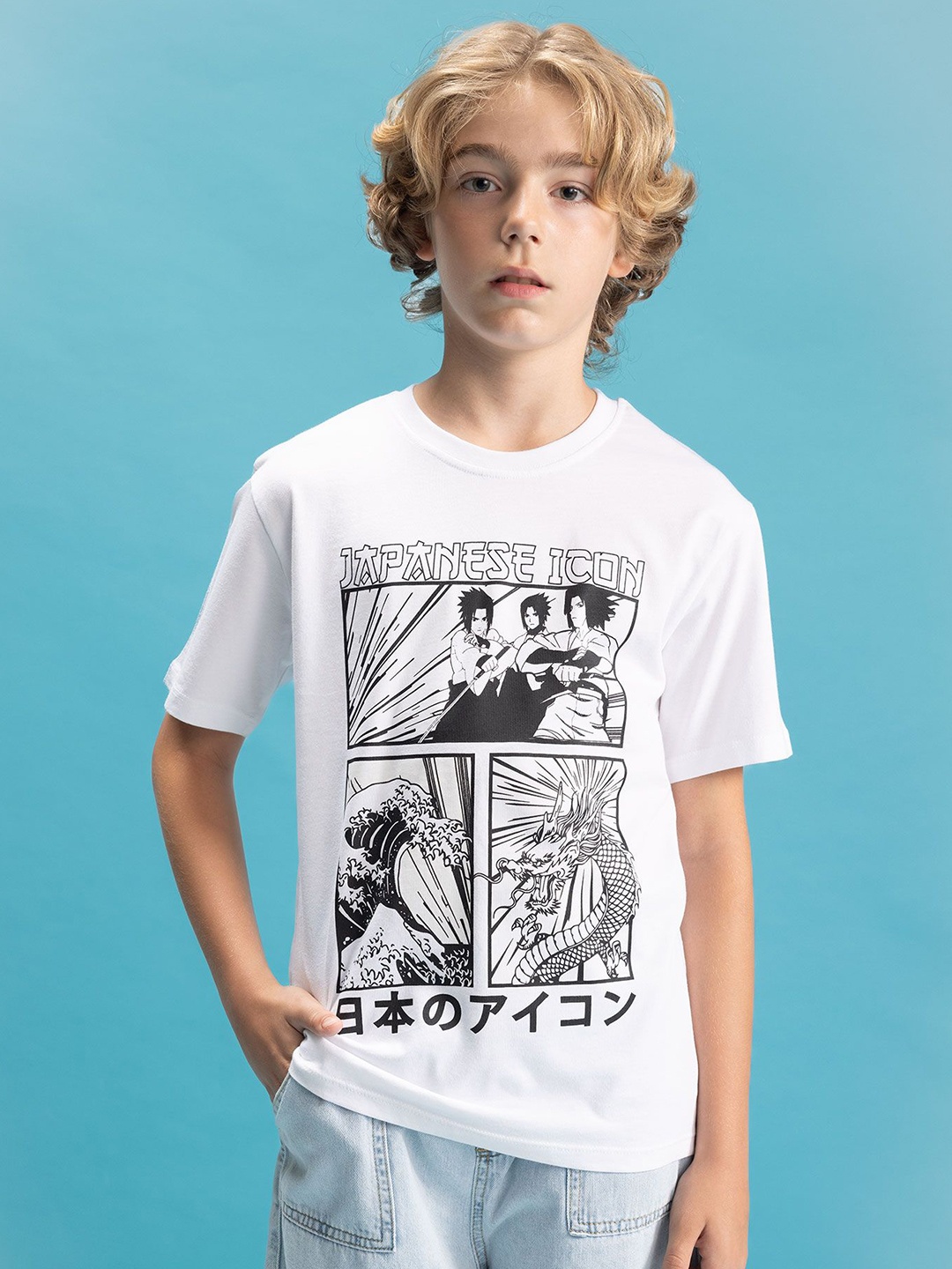 

DeFacto Boys Anime Printed Round Neck Cotton T-shirt, White