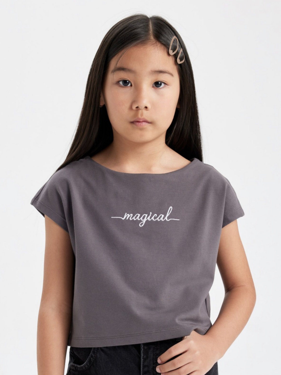 

DeFacto Girls Typography Extended Sleeves T-shirt, Na