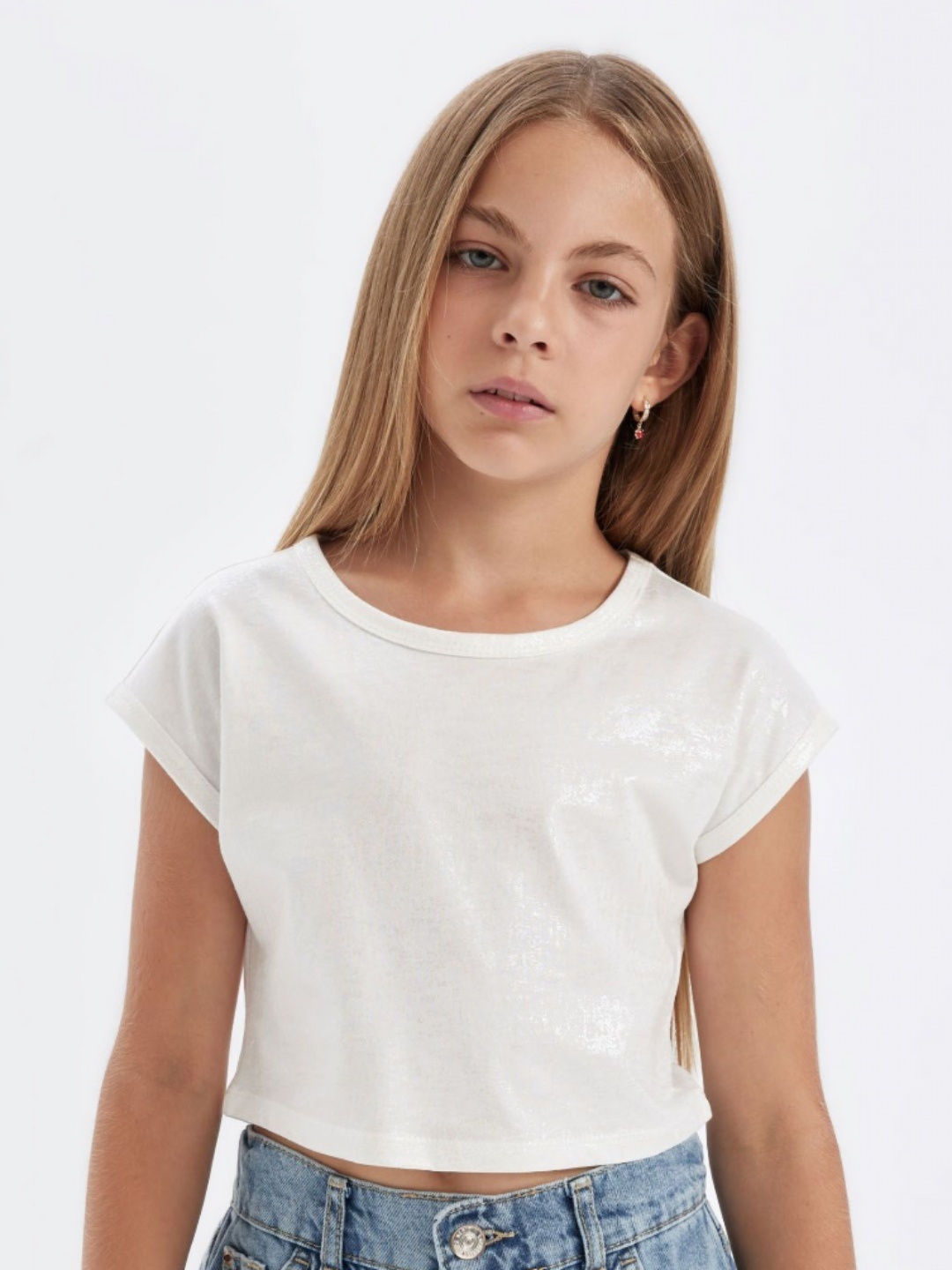 

DeFacto Girls Solid Round Neck Cotton T-shirt, White