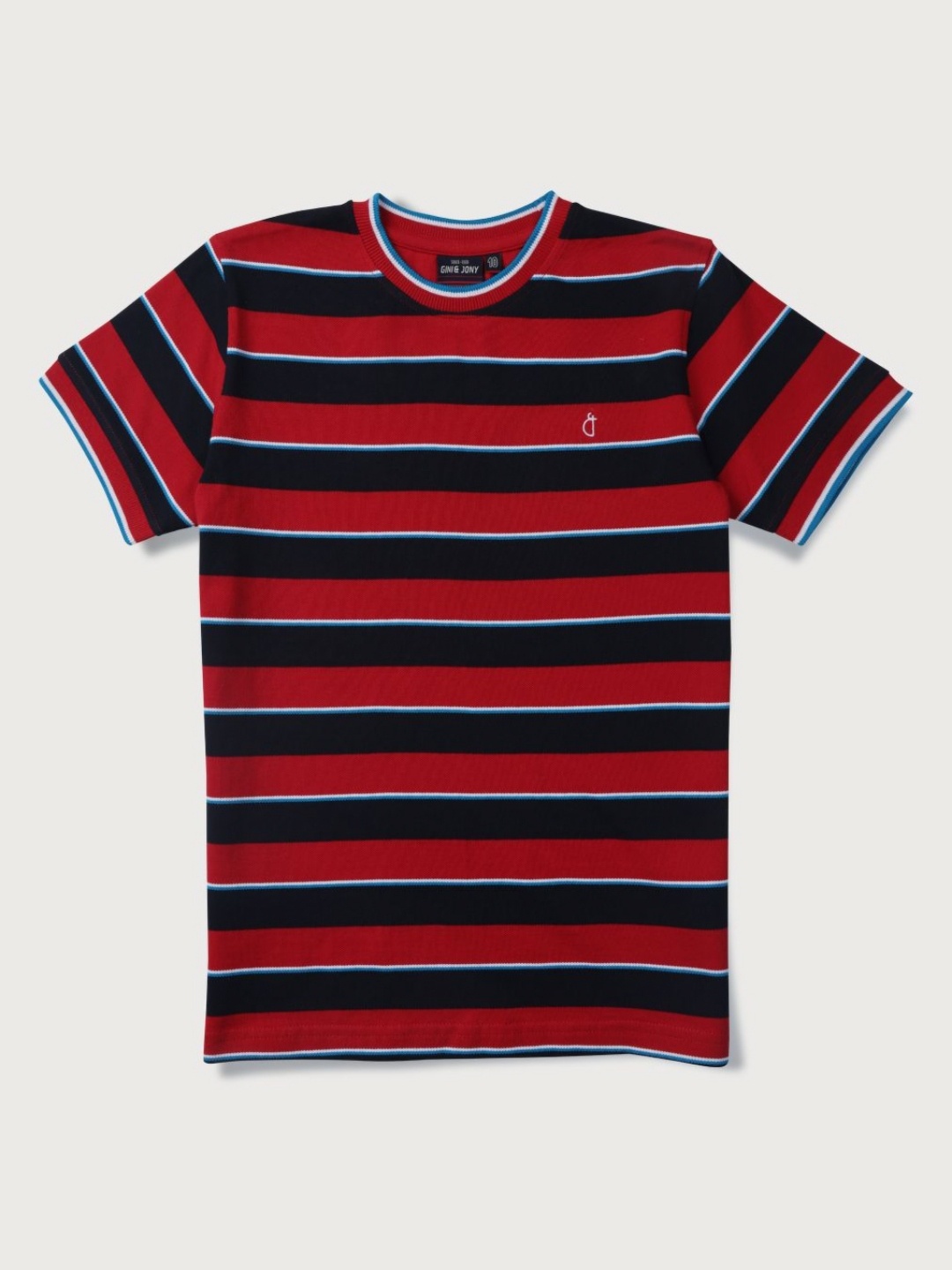 

Gini and Jony Boys Striped Round Neck Cotton T-shirt, Red